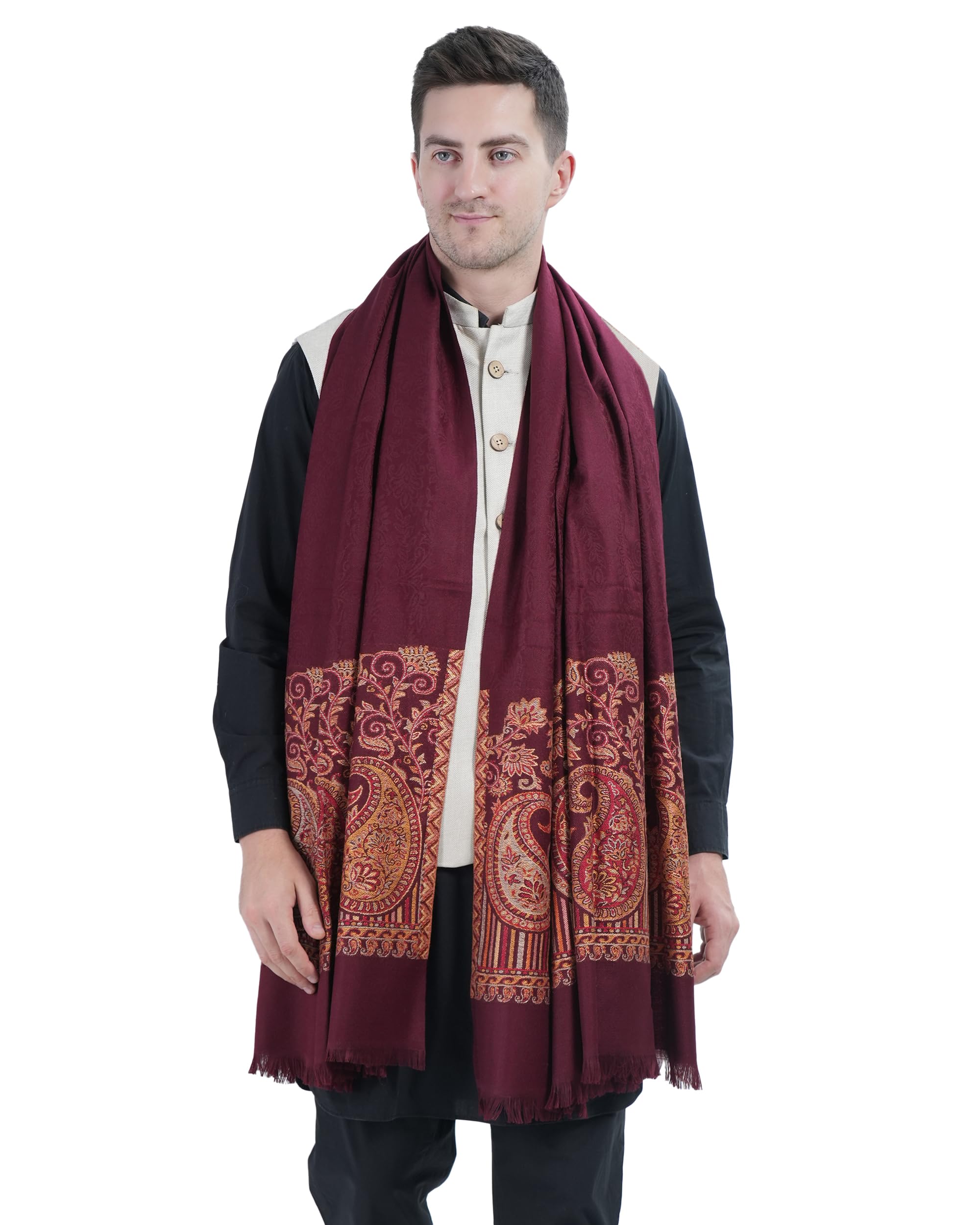 manra Men's Fineness Kaani Paisley Weave Kashmiri Woolen, Jamawar Design Warm Shawl_Kani Border 959-picture-23