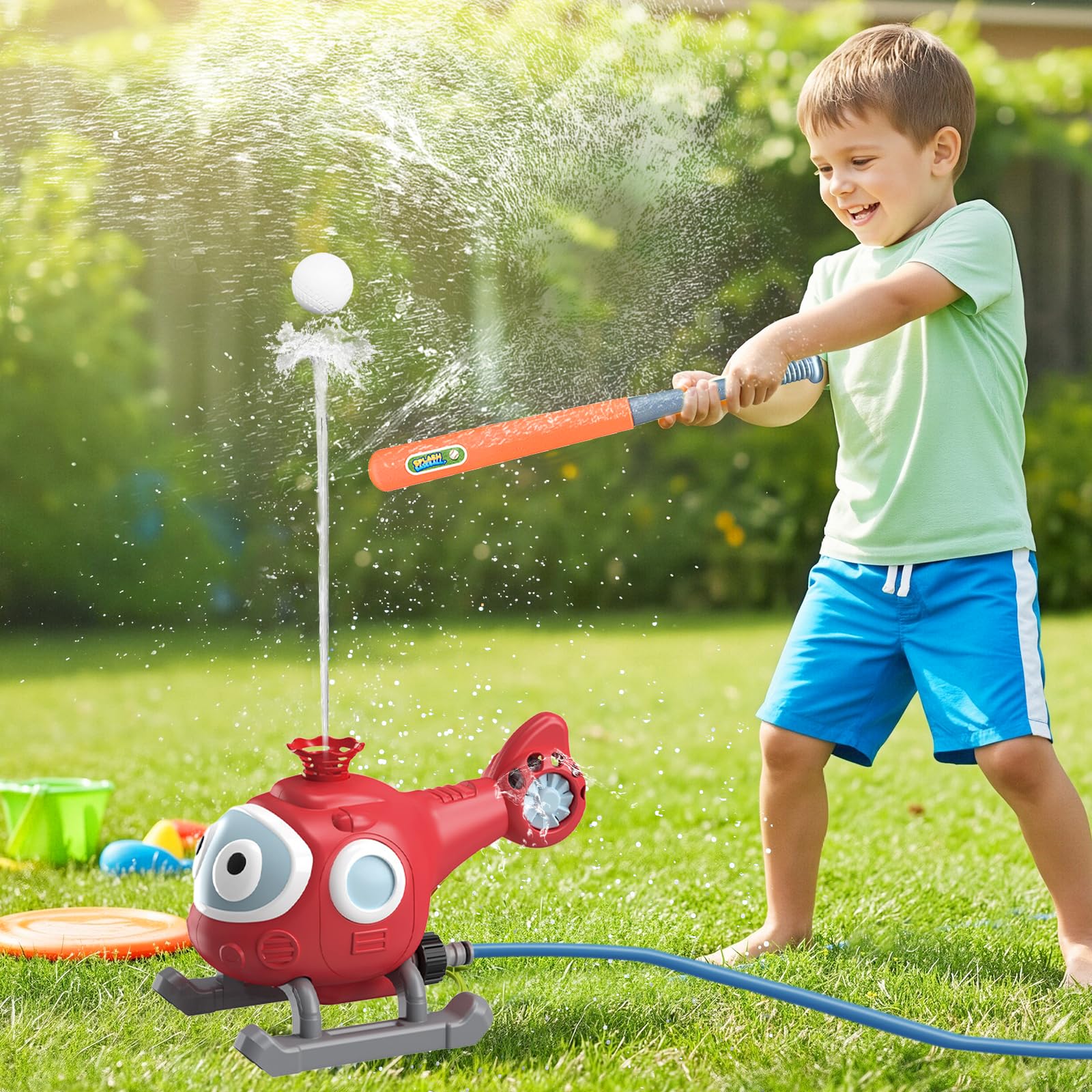 Sprinkler Wasserspielzeug Kinder, Wasserspielzeug Baseballspielzeug Kinder, Hubschrauber Sprinkler Wasser Spielzeug Garten Sommer Splash Spielzeug für Kinder 3-8 Jahre Wasserblume Rasen Garten Sommer