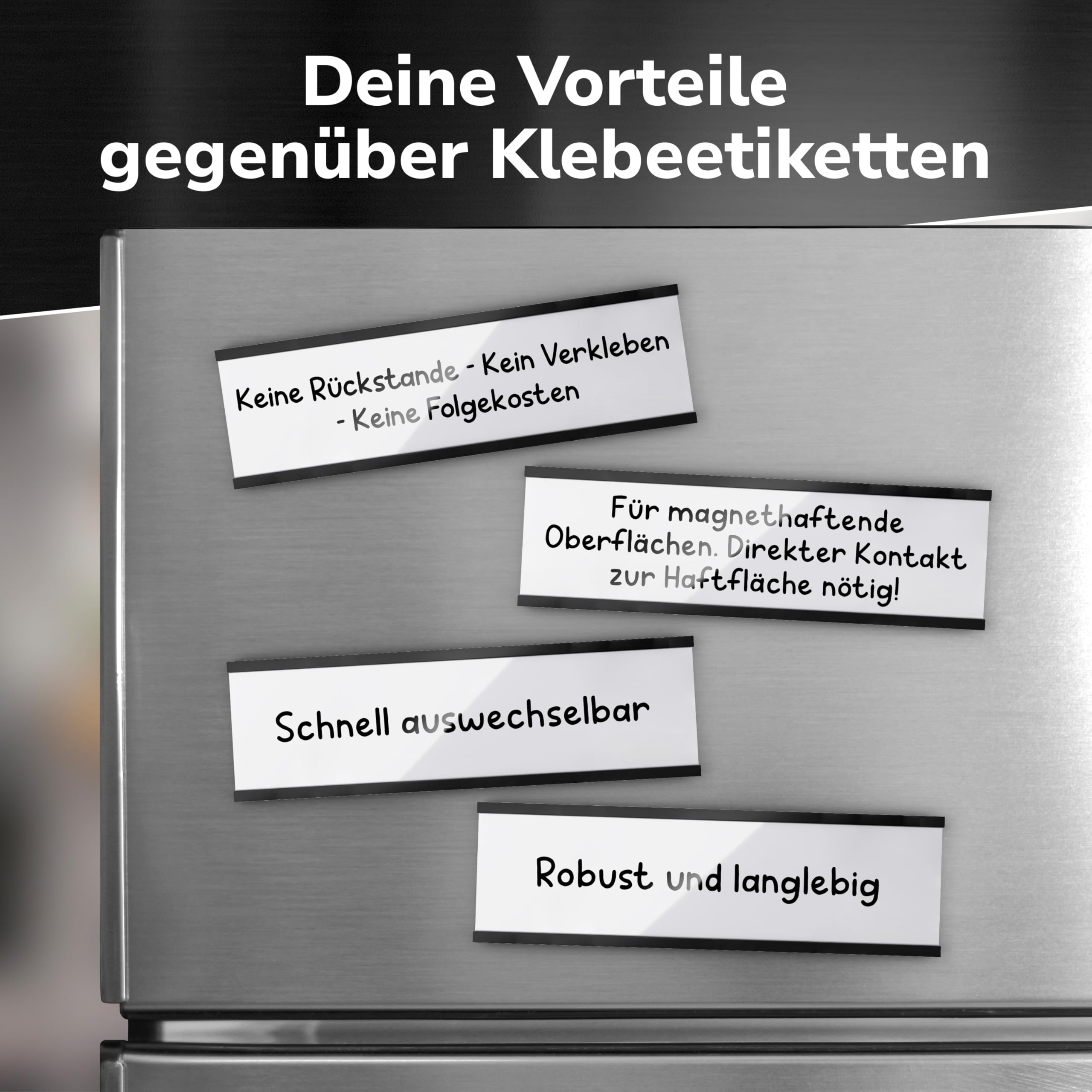 Magnetschilder zum Beschriften 40 x 100mm - 50 Stück - Magnetische Etikettenhalter C-Profil für Regale, mit Schutzfolie & Einlage hält auf allen metallischen Flächen – für Lager, Büro & Einzelhandel
