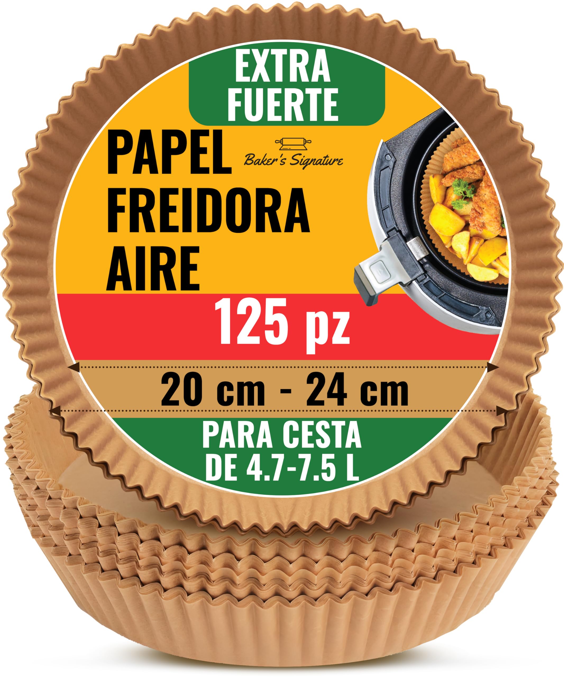 Air Fryer Paper for 5.5L Cosori, Cecotec and More - 125 Pieces Round Baking Paper 20cm - Air Fryer Cooking Accessories - Unbleached, Easy Cleaning by Baker's Signature The Forest Stewardship Council
