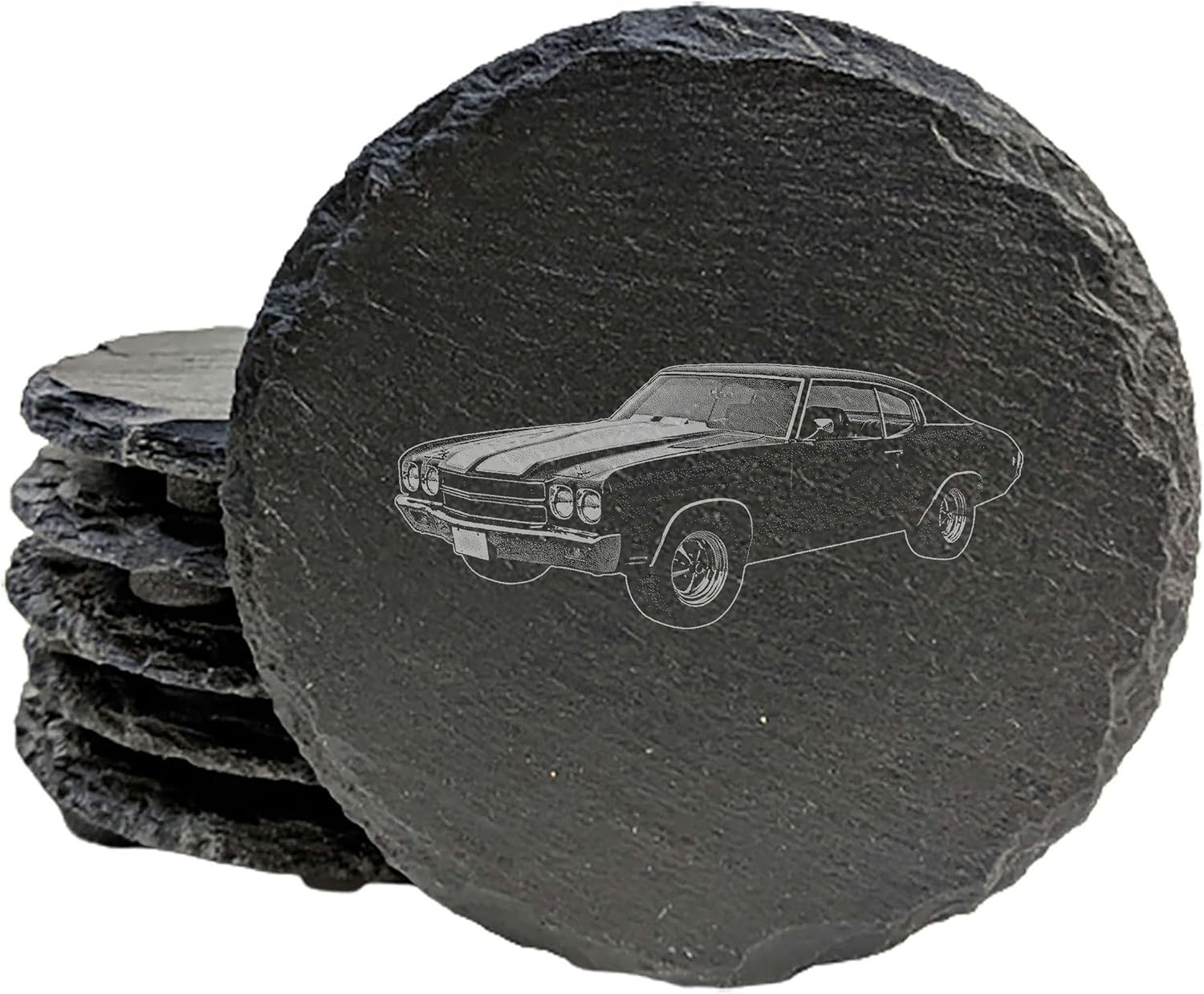 1970 Chevelle SS 454 Coasters: Unleash the Power on Your Coffee Table - Round Slate - Set of 4