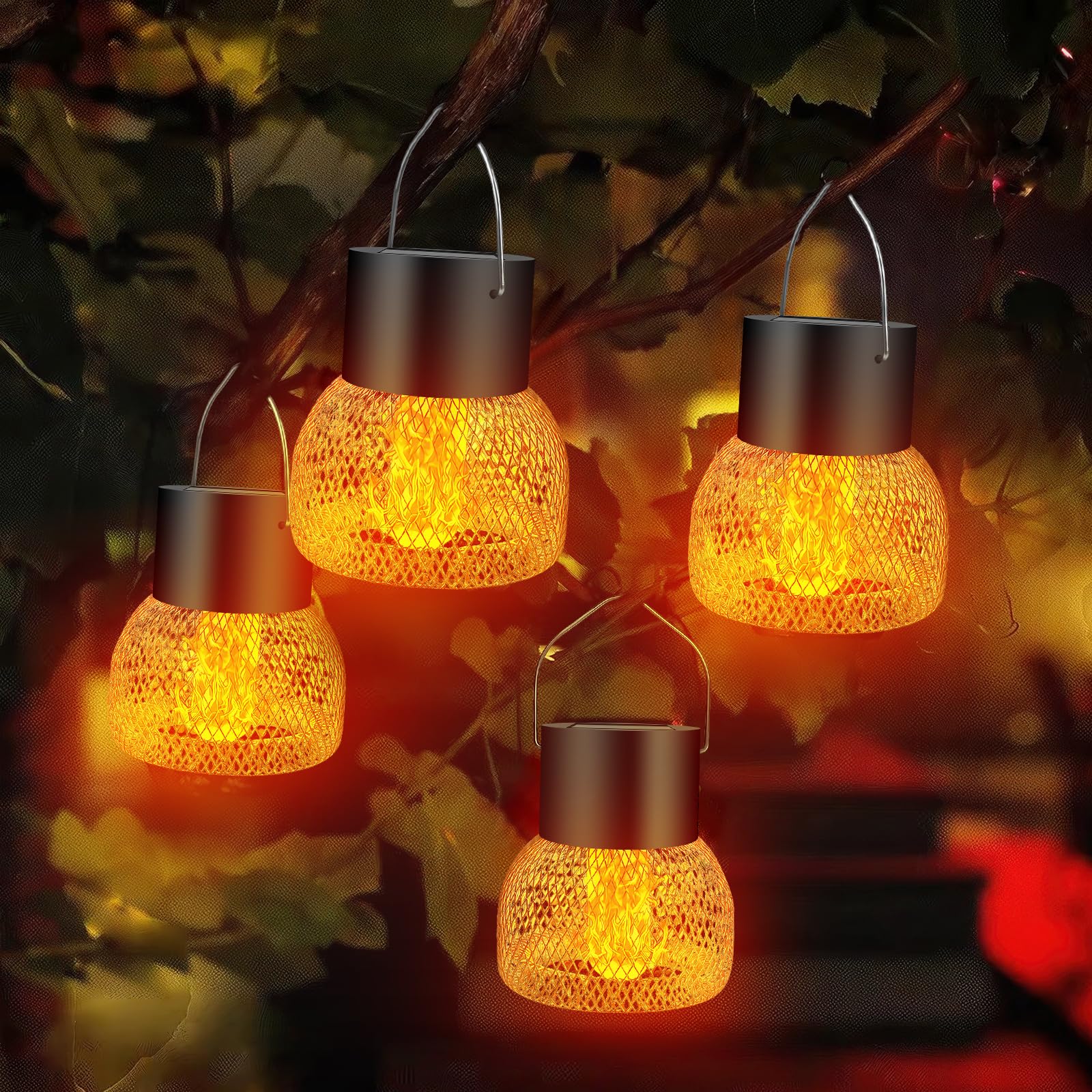 4 piezas Solar Hanging Light, IP65 resistente al agua lámparas solares para exteriores colgantes lámparas solares de jardín para exteriores, lámpara colgante, para jardines, patios, vallas, árboles