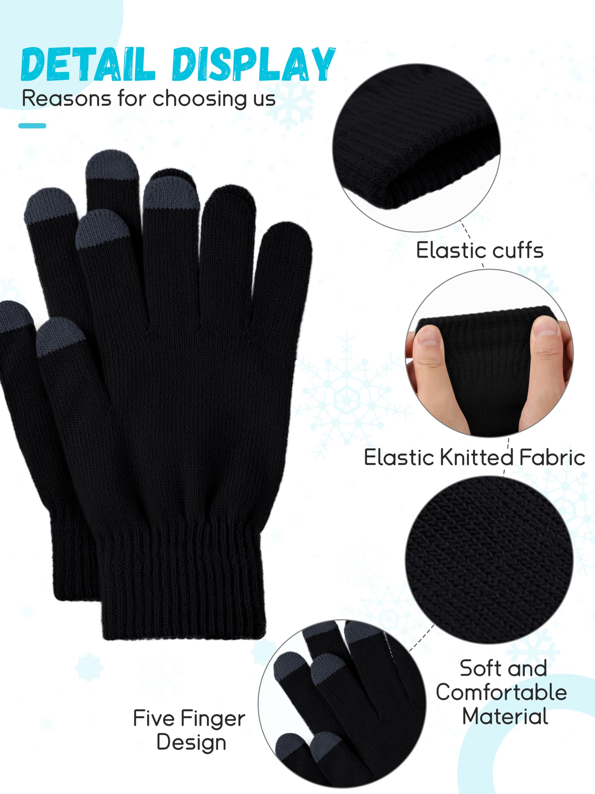 Glooarm Lot de 12 paires de gants d'hiver avec doigts tactiles pour homme et femme - Gants magiques d'hiver en tricot en vrac