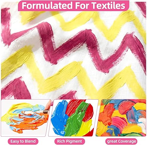 Miniatura 3 de Colorful Juego de Pintura de Tela para Ropa de 12 Colores - Kit de Pintura Textil Permanente para Zapatos, Lienzo - Juego de Pintura Antideslizante