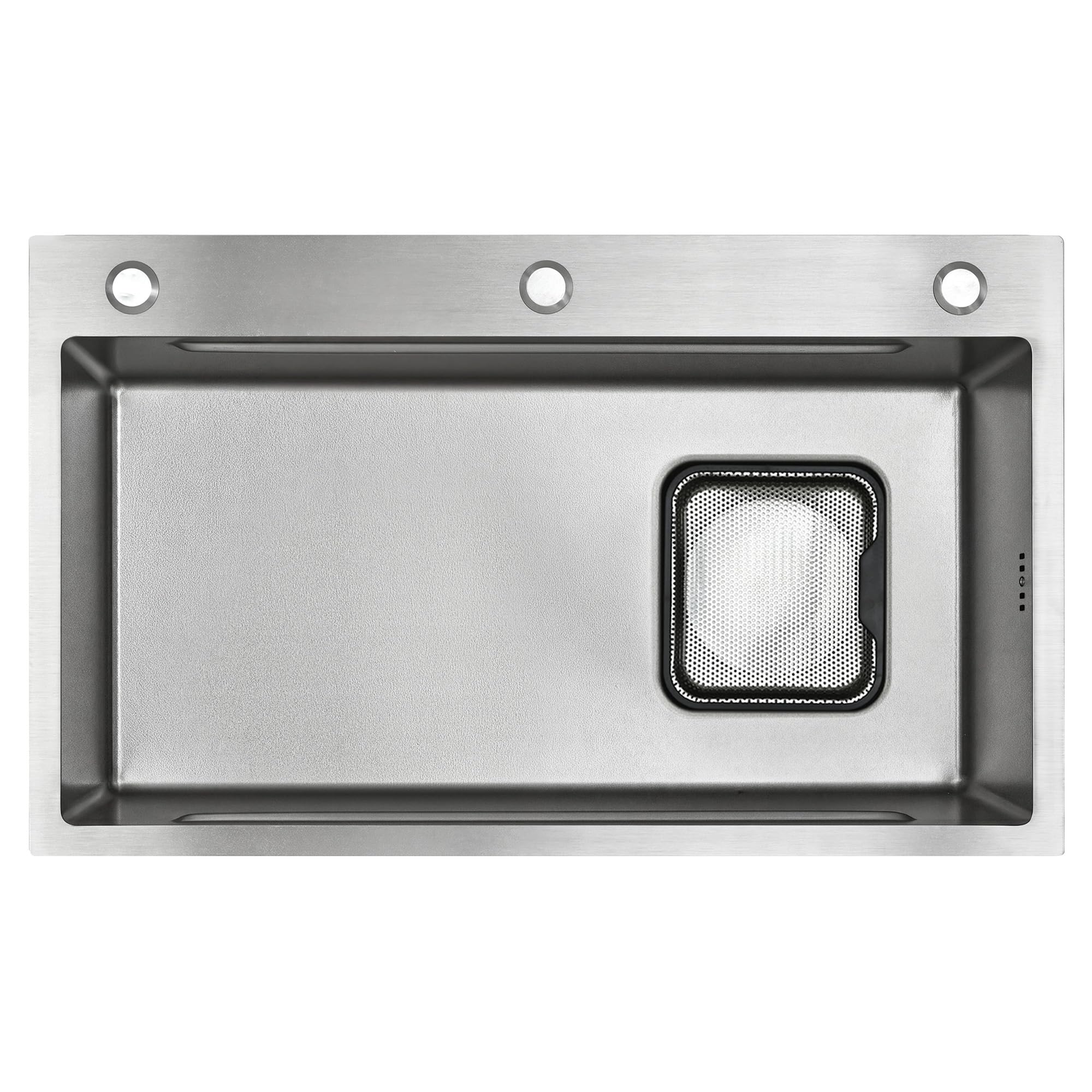 75 x 45 cm Fregadero empotrable de acero inoxidable con tabla de cortar, lavabo adicional y cesta colador, fregadero de cocina recubierto de PVD, construcción silenciosa, desagüe cascada y 3 orificios