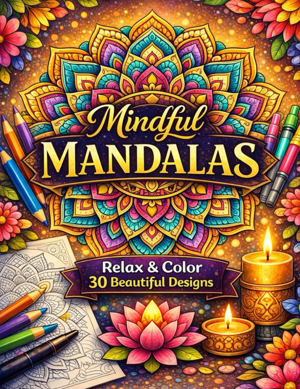 Peaceful Mandalas: A Relaxing Coloring Book for Adults: 30 Relaxing Mandala Designs + Bonus Blank Page | Stress Relief, Mindfulness & Single-Sided Coloring for Calm and Creativity