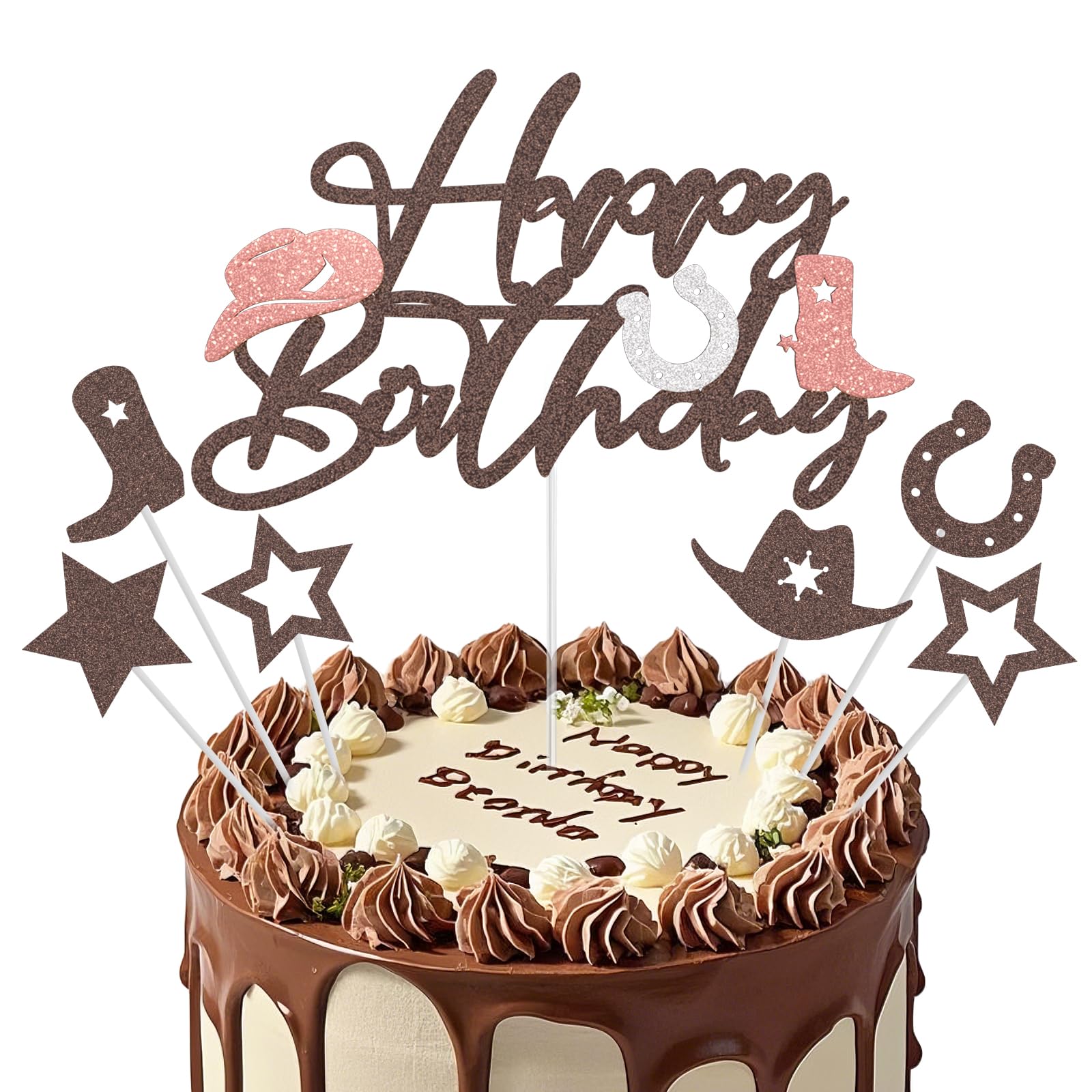 Cowboy Cake Topper, Happy Birthday Cake topper, Western Little Cowboy Cake Decorations, Birthday Party Cake Decor Supplies for Cowboy(D)