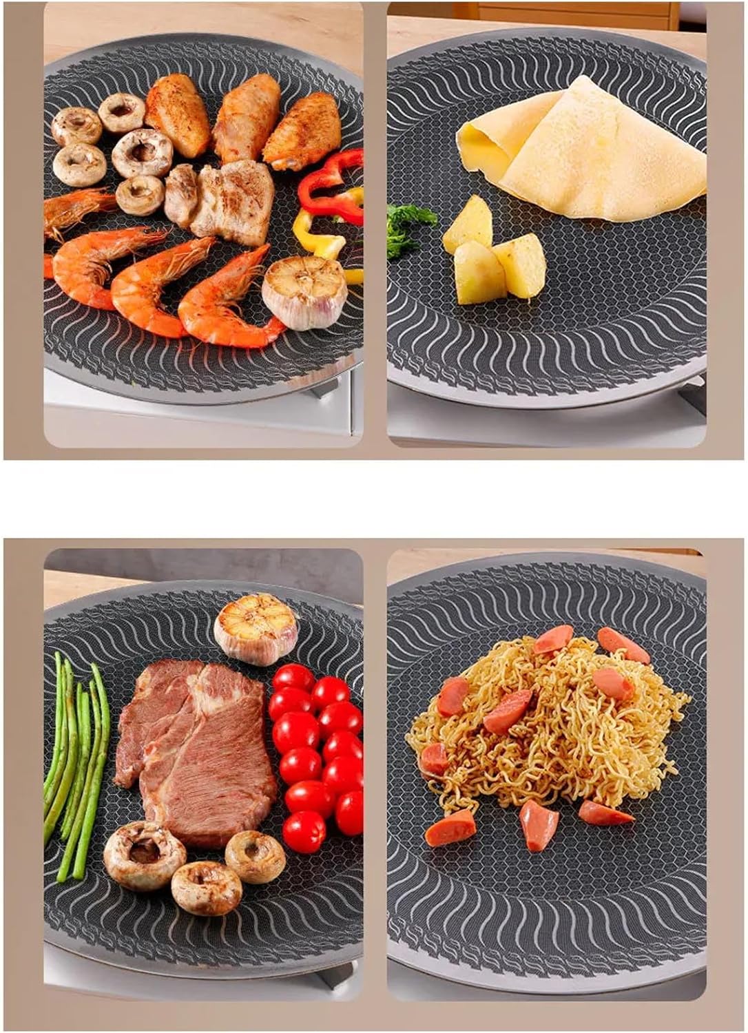 BBQ Grill Pan, Nonstick Round Griddle Grill Pan, Portable Round Cast Stainless Steel Skillet with Handle for Indoor or Outdoor Grilling,34cm