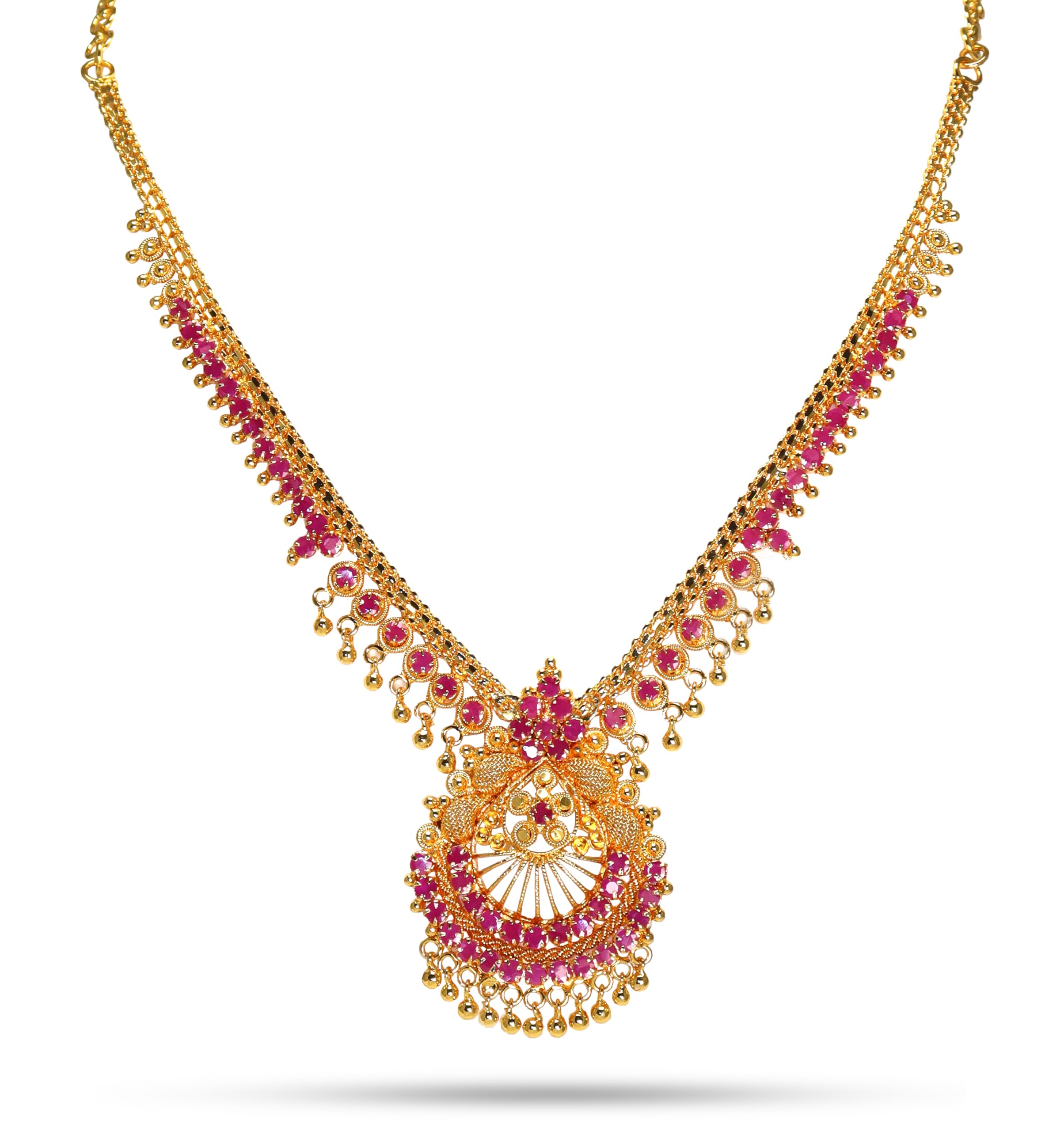 CUTE GOLD One Gram Micro Gold Plated Traditional Trendy South Indian Fashion Jewellery Stylish Ruby Emrald Stone Necklace for Women & Girls