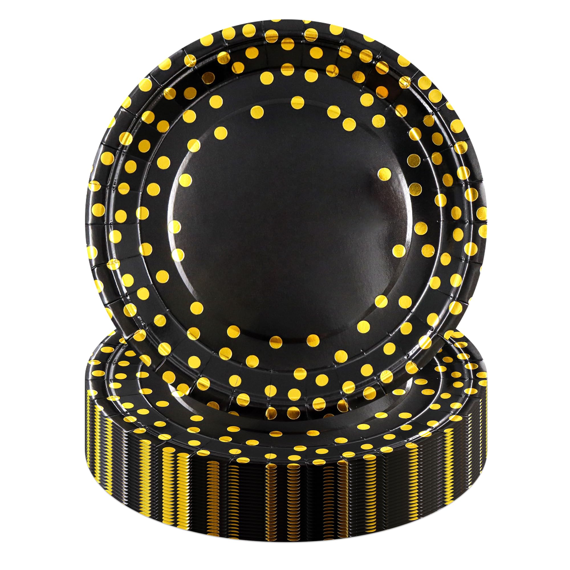Sveikie 60 Pcs Black & Gold 7 Inch Disposable Plates, Dessert & Dinner Paper Plates for Birthday, Wedding, Anniversary, Graduation Party Tableware Supplies