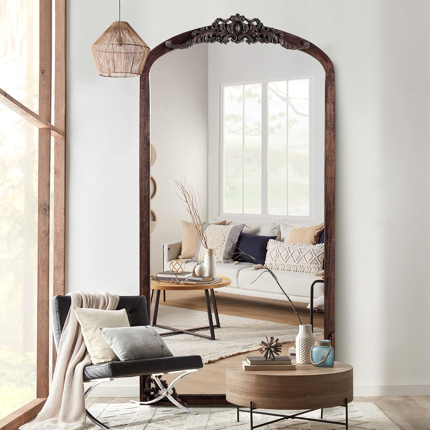 NeuType Arched Full Length Mirror Vintage Carved Mirror