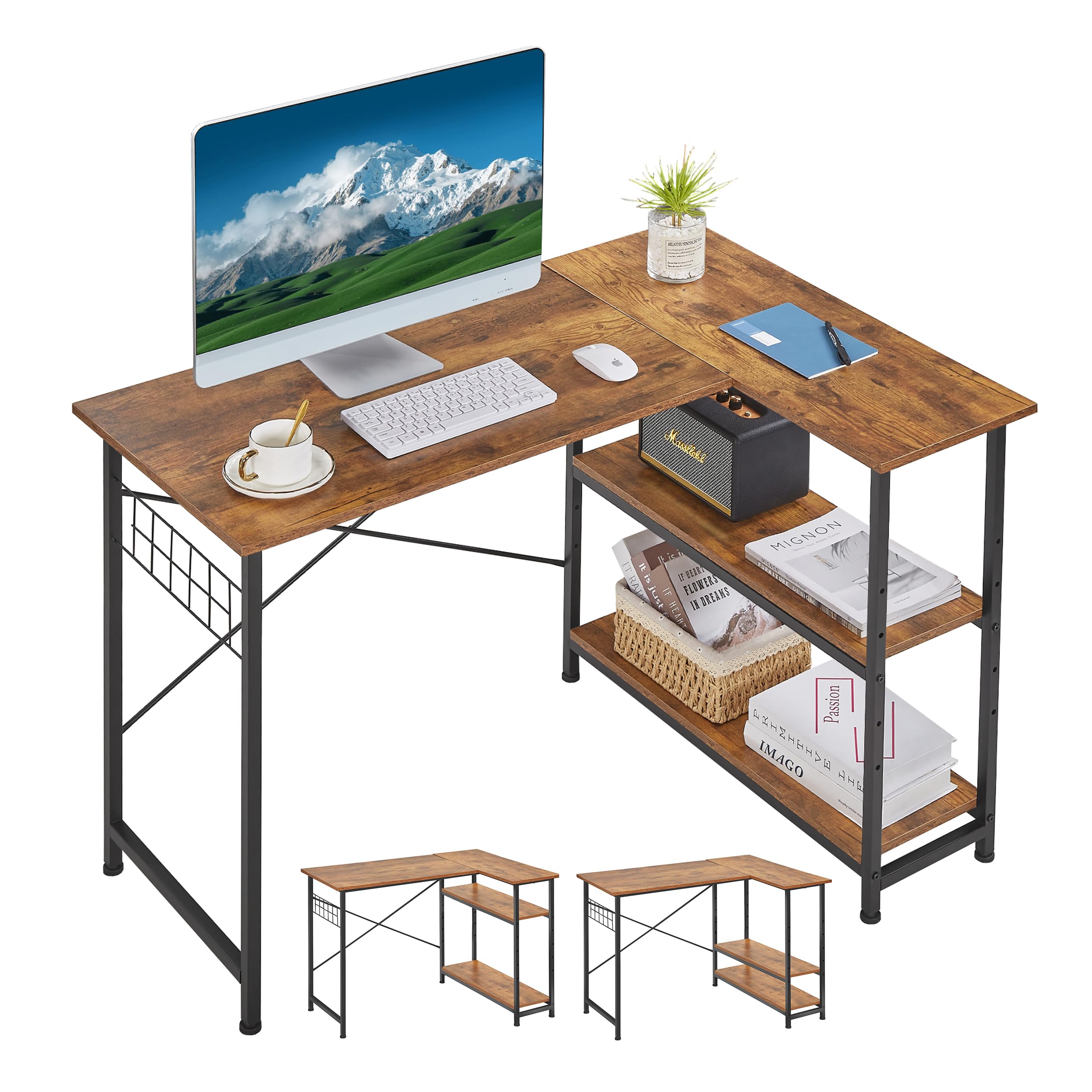 VECELO パソコンデスク L字デスク 幅110×奥行80×高さ75cm 棚付 Amazon.co.jp: VECELO L字デスク パソコンデスク 幅110×奥行80cm 棚