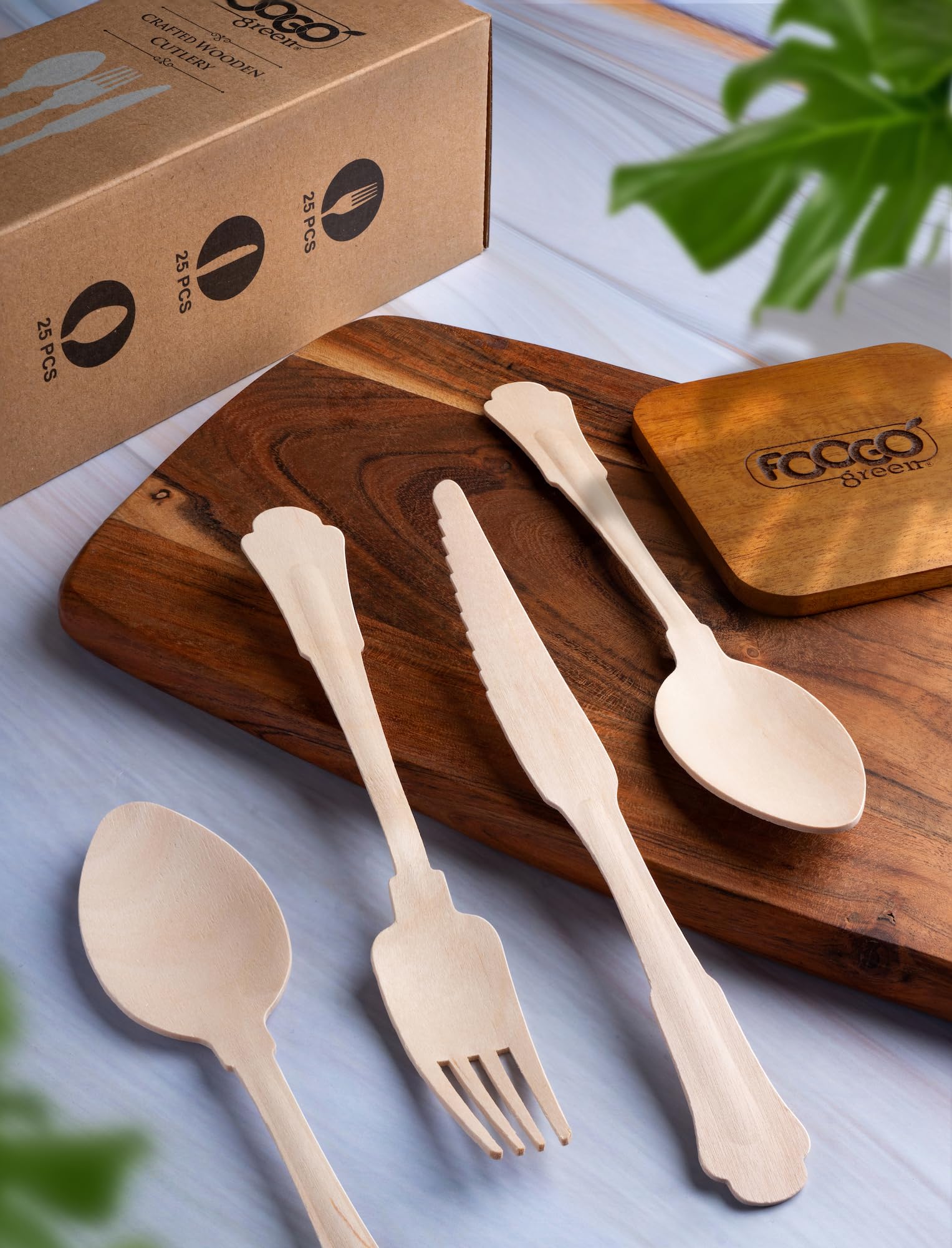 Couverts Jetables En Bois FOOGO Green - 200 Pièces Compostables Pour Fête