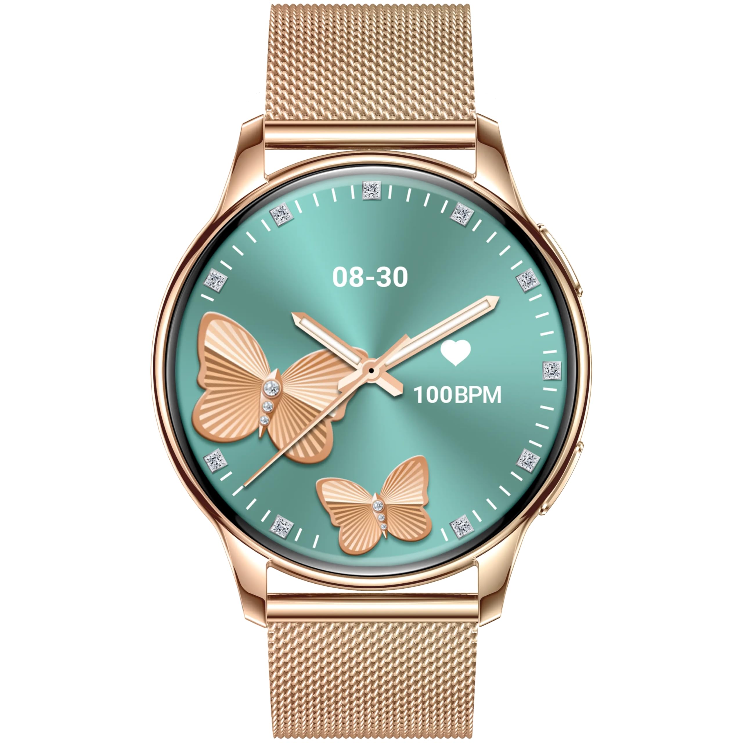 Shyenah ECLAT(Y11) Ladies Slim(10mm) Stylish Executive and Sports Smartwatch 1.32" HD AMOLED, Female Health, Heart Rate Blood Oxygen Blood Pressure, IP68, Voice Assistant (Golden SS Band)-image-6