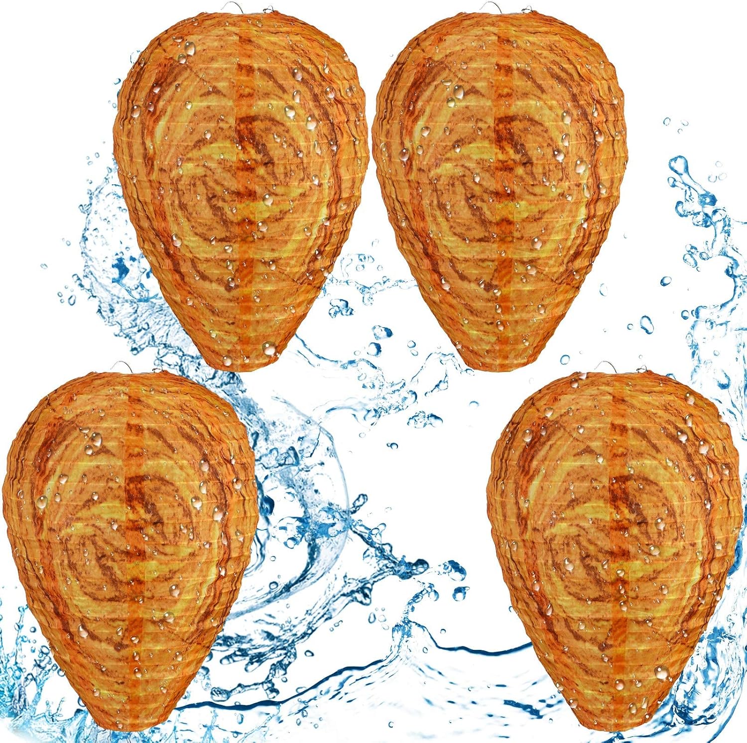 Wasp Nest Decoy Hanging Wasp Repellent Deterrent Upgraded Waterproof Material Fake Nest Decoys for Wasps Hornets Yellow Jackets Home Garden Yard Outdoors (Orange,4 Pieces)