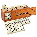 Dominos Set for Adults, Jumbo Size Double 6 Dominoes Set, Classic Board Game for Adults and Elderly, Double Six Thick Size Domino with Spinner 28 Tiles in Exclusive Brown Wooden Box.