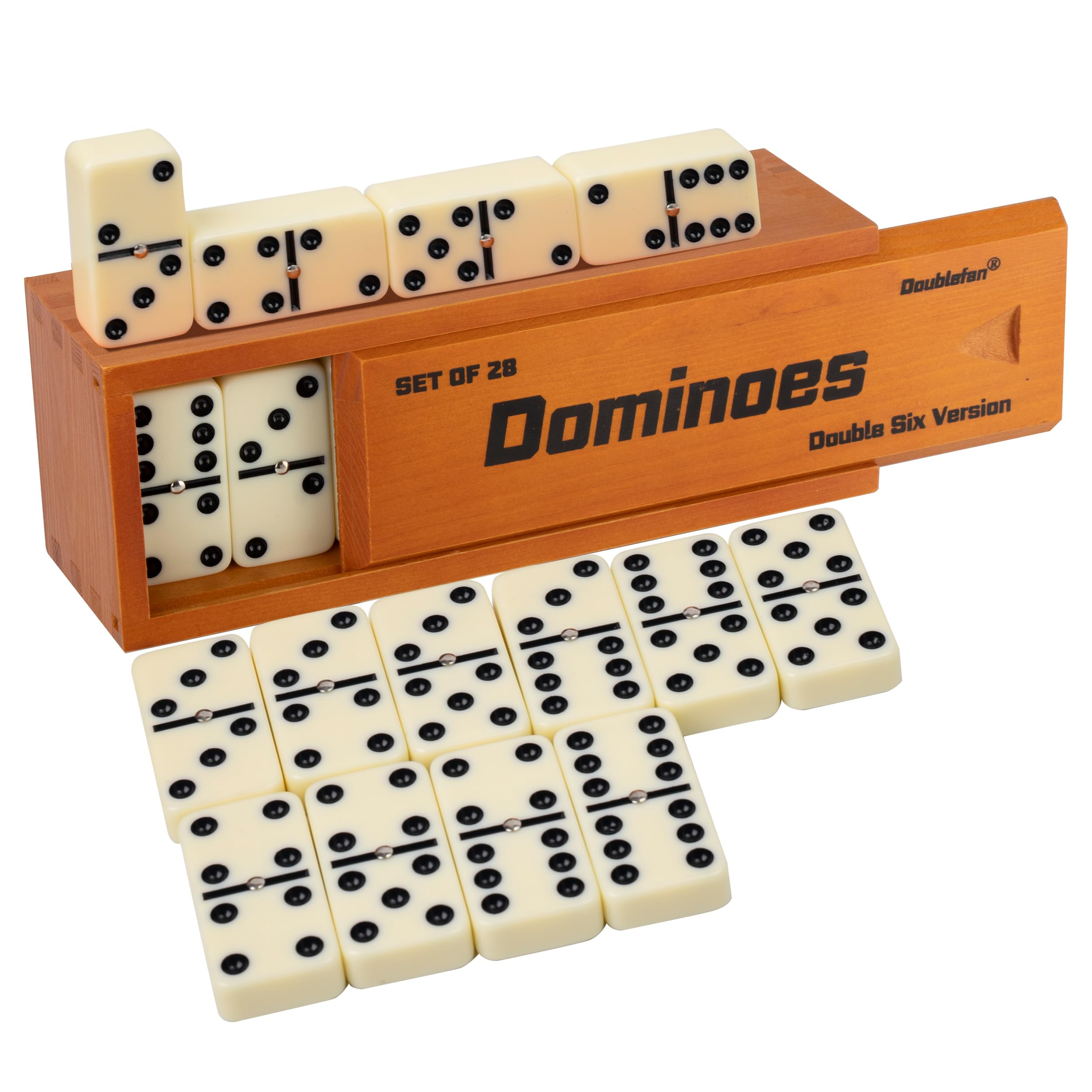 Dominoes Set for Adults, Dominoes Set Double Six, Double 6 Jumbo Domino Tiles with Spinner in Exclusive Wooden Box,28 pcs Large Size Domino Set 28 Tiles with Brown Wooden Case