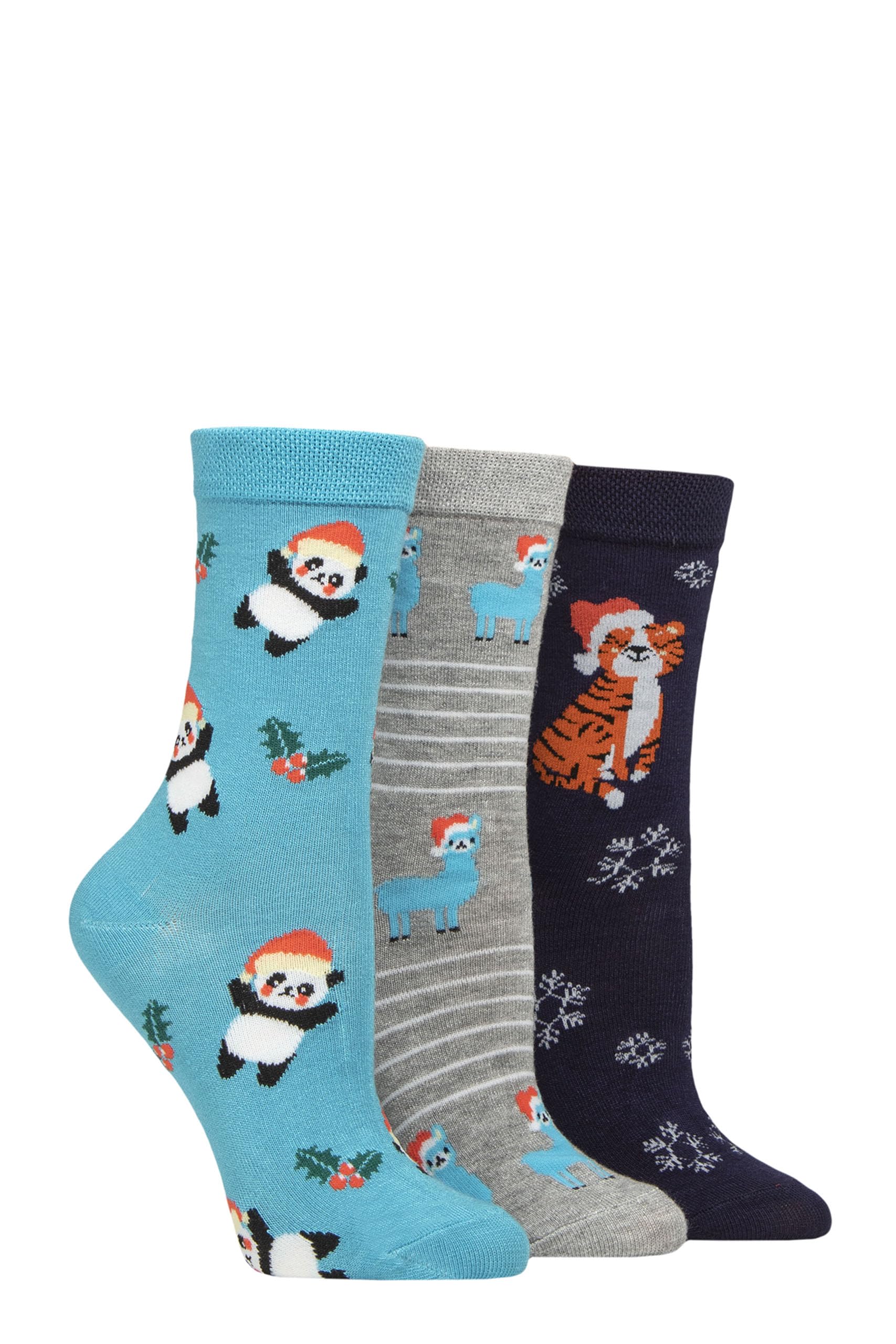 Sockshop Women's Christmas Animals Lazy Panda Christmas Bamboo Socks Pack Of 3 (Uk, Numeric, 4, 8, Regular, Regular, )