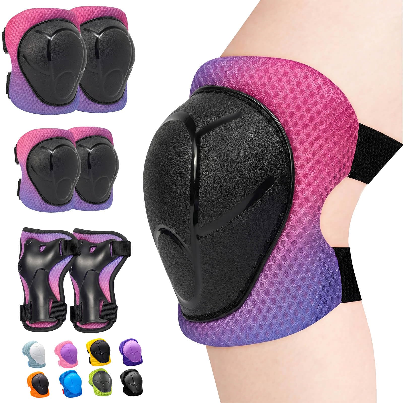 Inkidio Knee Pads for Kids Unicorn Protective Gear Set Knee Pads and Elbow Pads Set with Wrist Guard for Girls Boys Roller Skates Inline Skatings Scooter Cycling Bike Skateboard(Medium Colorful) — image 1