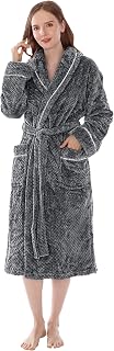 Women Plush Fleece Robe, Soft Textured Bathrobe, Lady Cozy Spa Long Robe