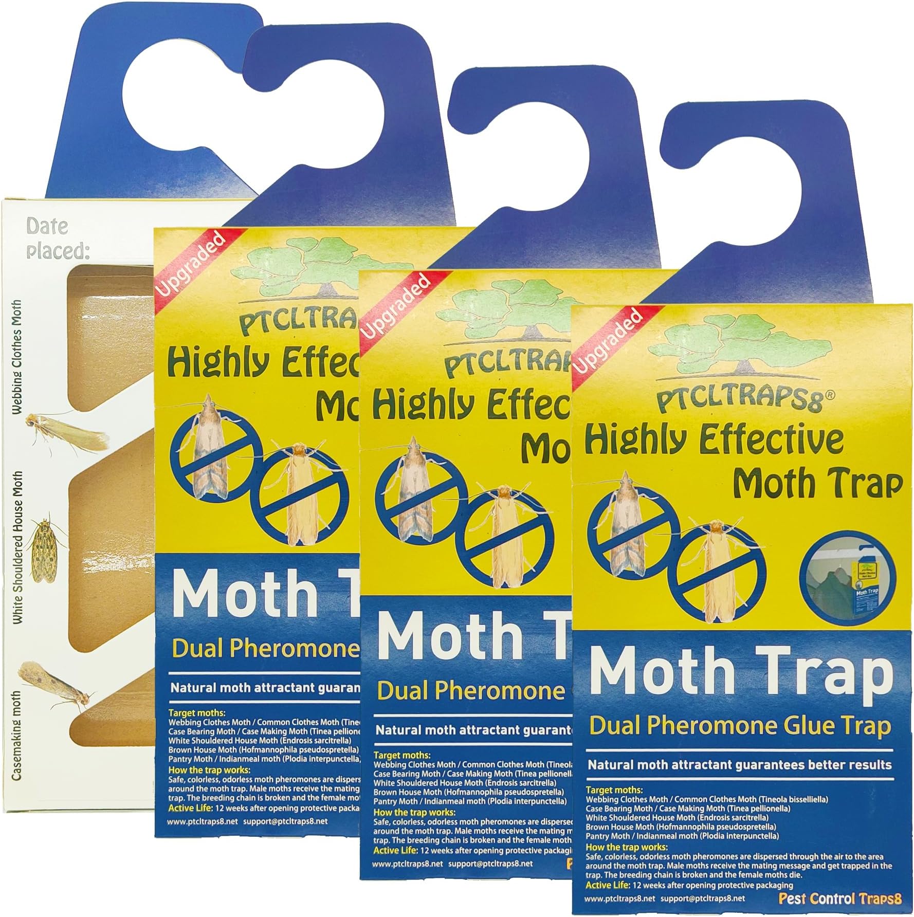 Effective Dual Moth Traps for Clothes and Pantry - Safe and Odor-Free Solution - Premium Pheromone - Pack of 4