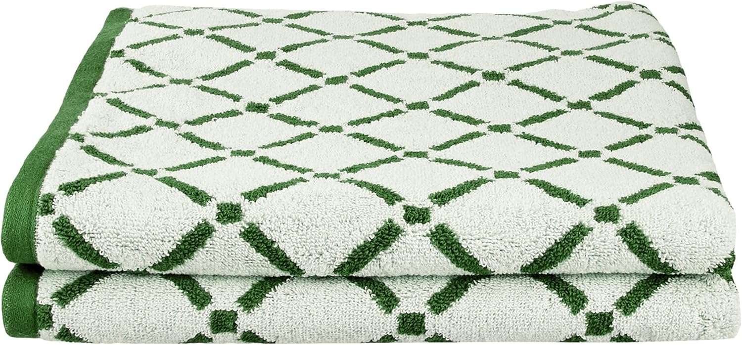 Superior Luxurious Diamonds Cotton Absorbent Oversized Bath Sheet Set of Two, Quick Dry, Perfect for Bathroom, Kitchen, or Beach, Attached Loop for Hook Hanging, Diamond and Solid, Chocolate/Cream