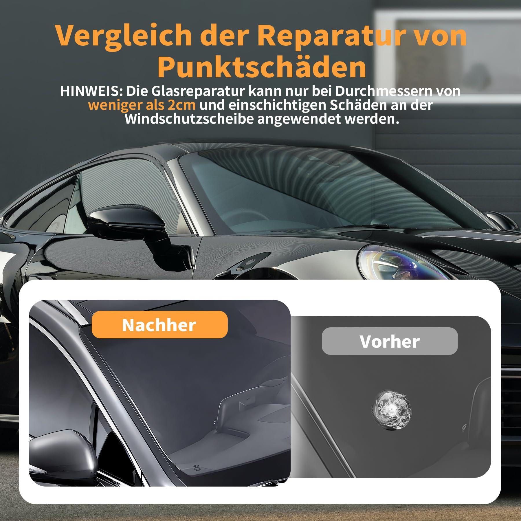 Kit Professionale per la Riparazione del Parabrezza in Caso di Danni causati da pietrisco, Kit Universale per la Riparazione dei vetri delle Automobili, Senza Lampada UV
