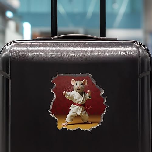 Miniatura 7 de Calcomanía de ratón de karate en agujero de ratón, adhesivo de pared 3D con agujero de ratón