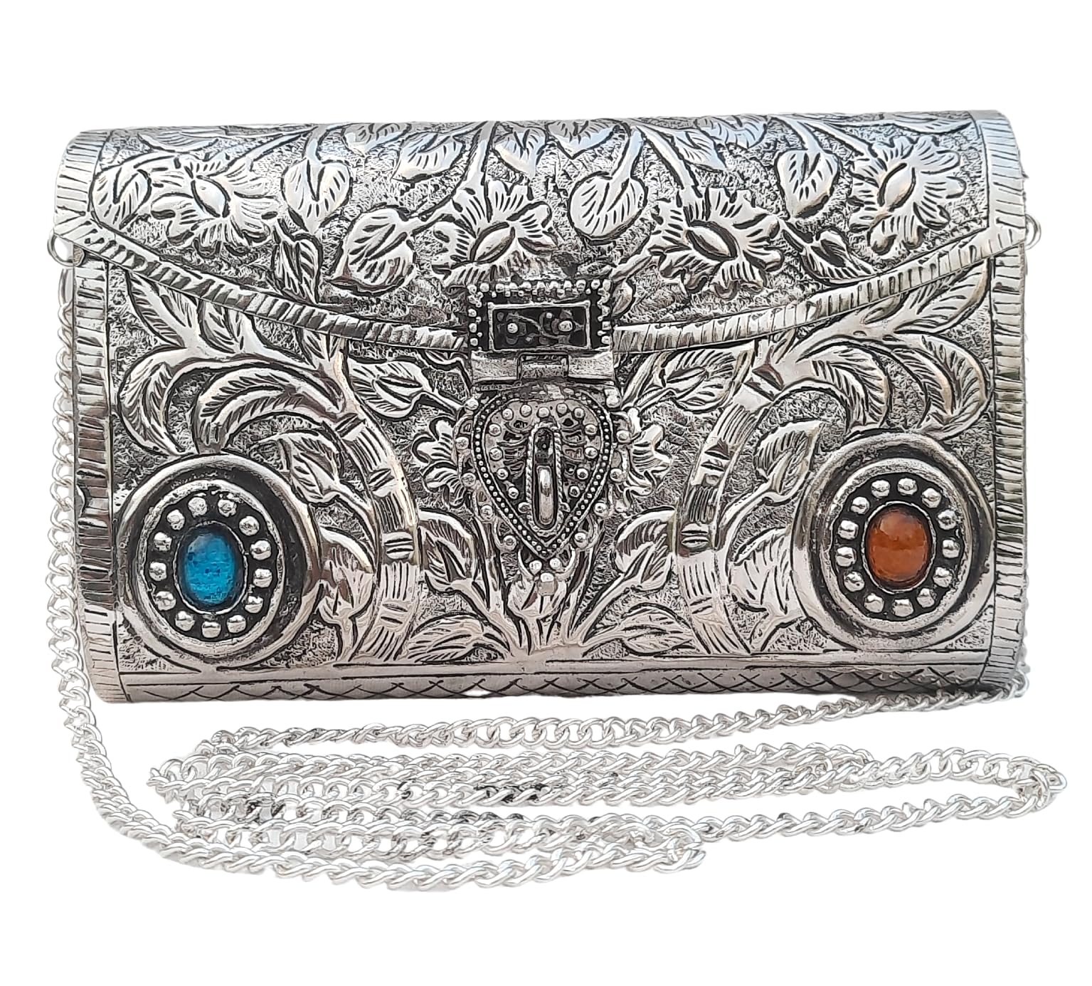 Trend Overseas women gift bridal bag Silver Brass Metal Clutch Sling Bag Indian Ethnic Antique clutch (B07T86FD7Z) Amazon Price History, Amazon Price Tracker