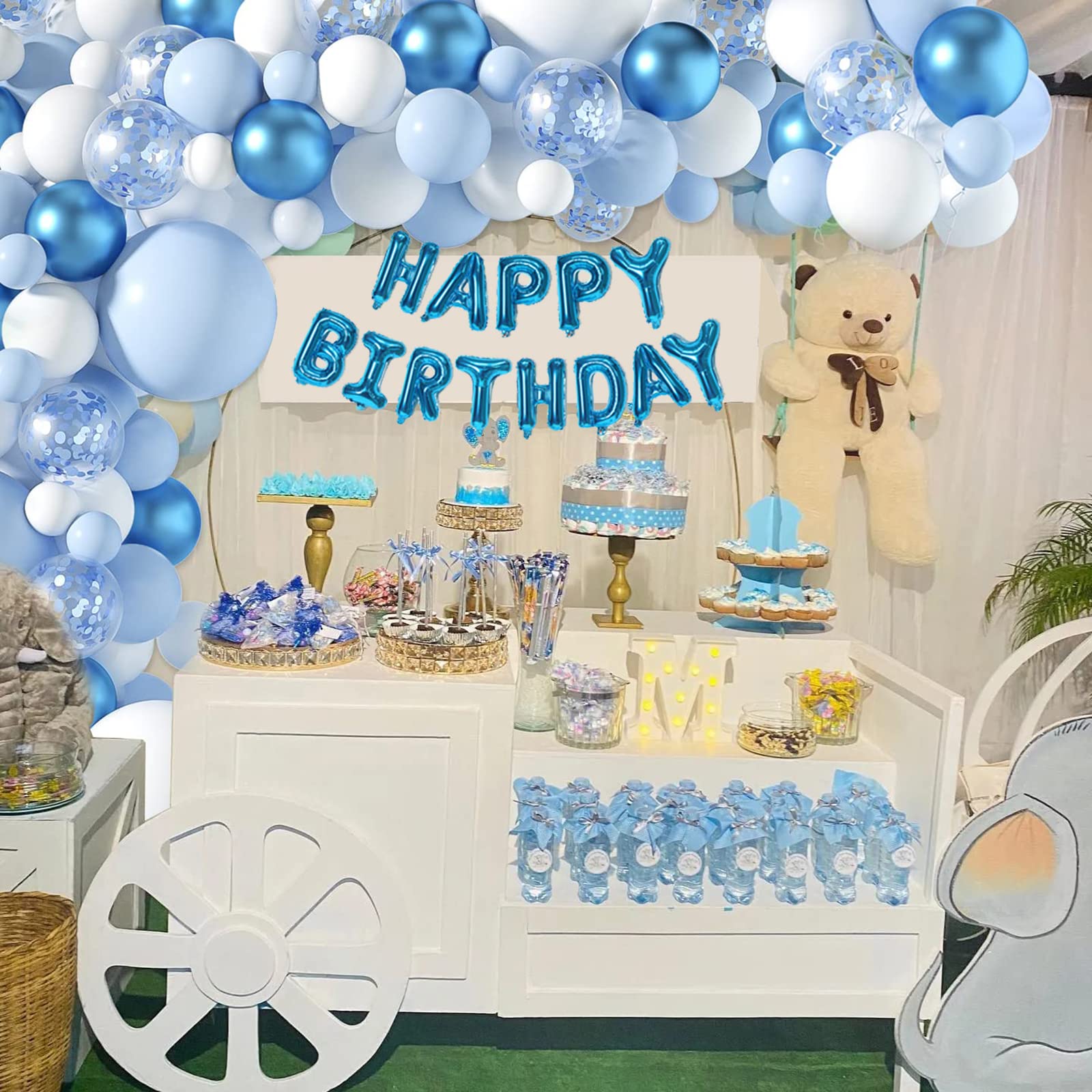Amazon | 青と白のバルーンガーランドアーチキット Happy Birthday