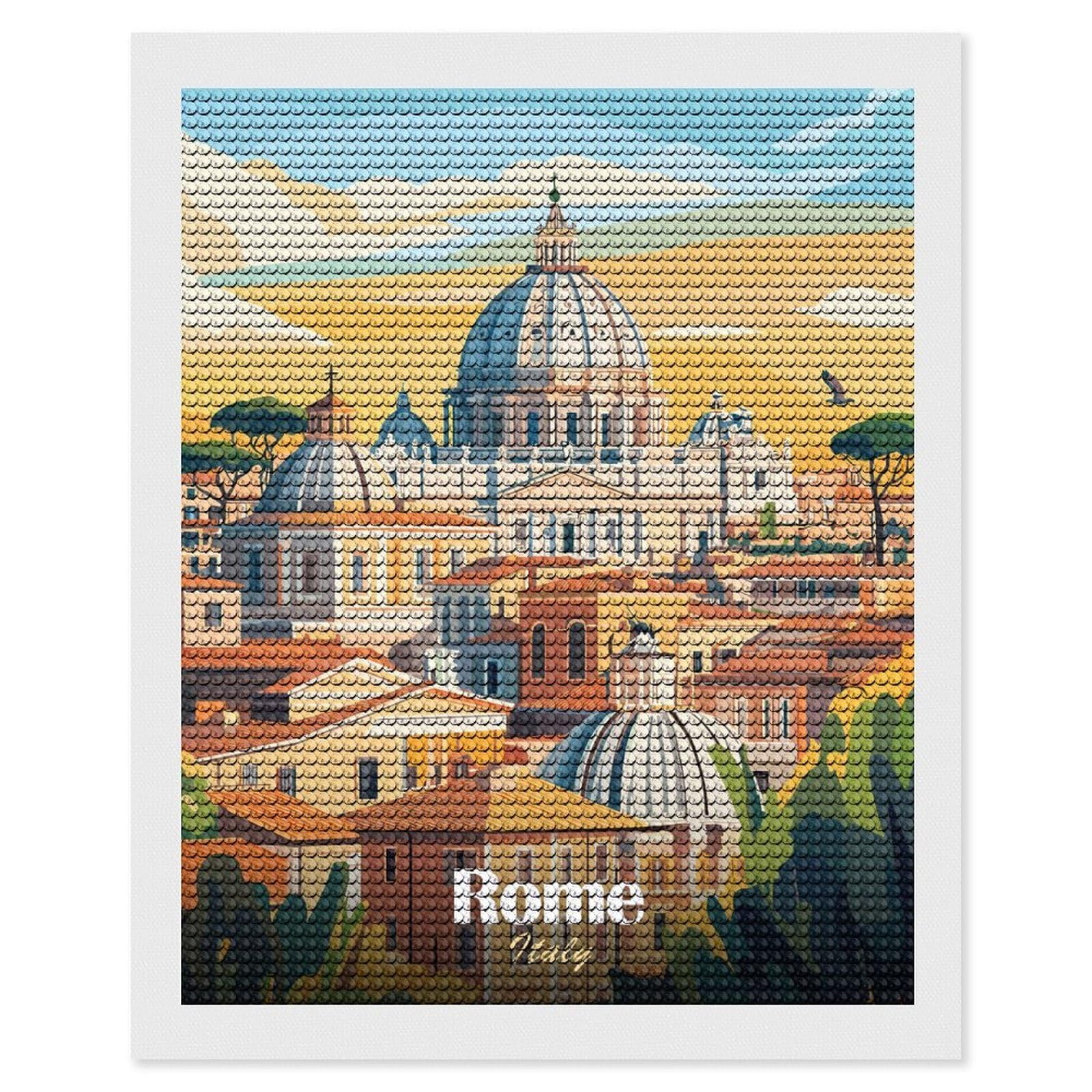 Junmoney Rome Cityscape Illustration Diamond Painting Kit 16"x20", Festive Craft Gift, Bedroom Decor, Full Kit Included, Creative Gift Idea