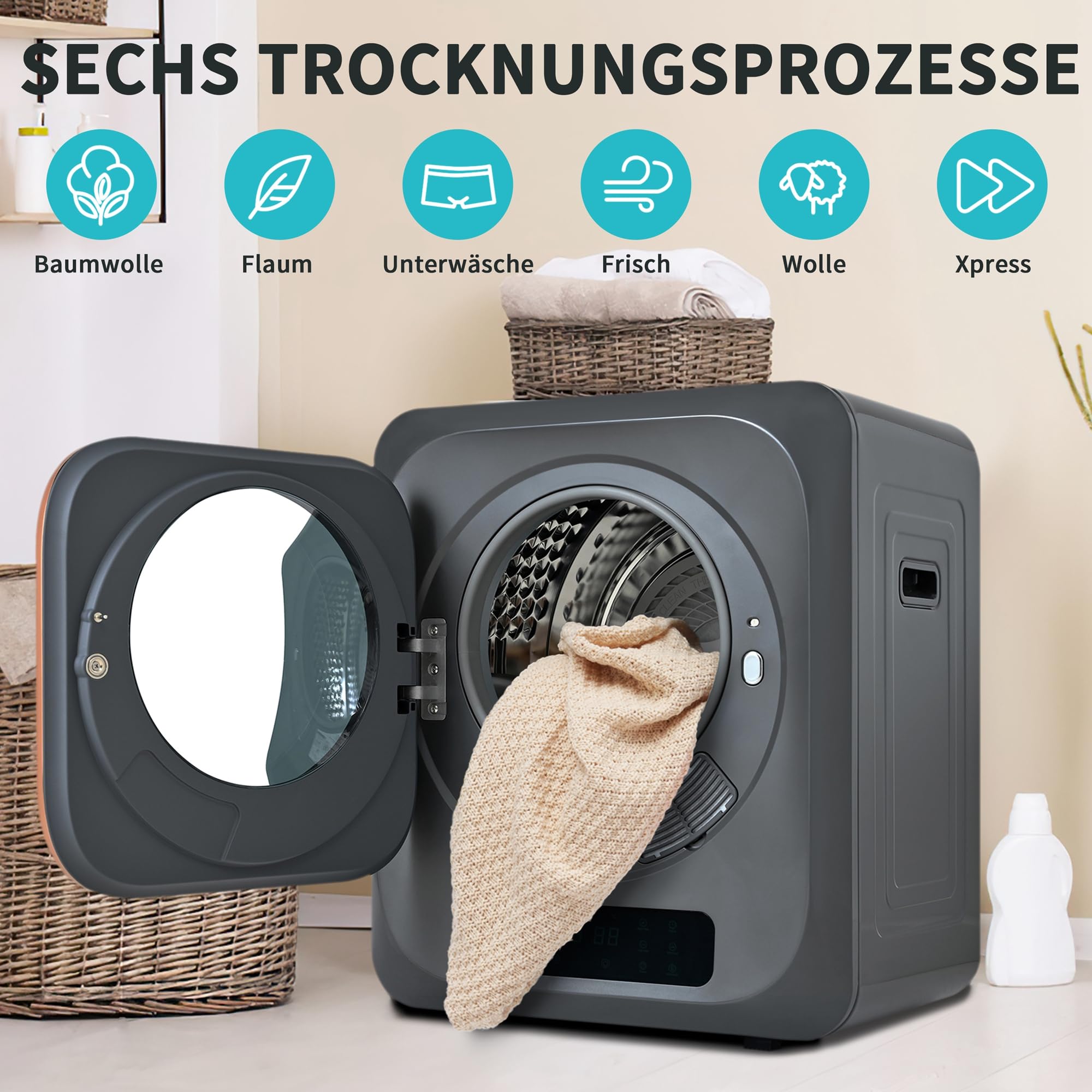 Generisch Secador de gas de acero inoxidable, 4 kg, desinfección UV, montaje en pared, 6 programas, 850 W