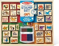 Melissa & Doug Deluxe Wooden Animal Stamp Set - 30 Stamps, 6 Markers, 2 Washable Ink Pads for Kids Ages 4+