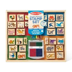 Melissa Doug Deluxe Wooden Stamp Set Animals - 30 Stamps 6 Markers 2 Stamp Pads