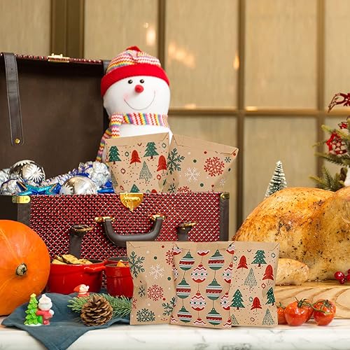 Miniatura 6 de Whaline Paquete de 120 bolsas de regalo de papel kraft de Navidad para árbol de Navidad, copos de nieve, bombillas de luz, bolsas de regalo de