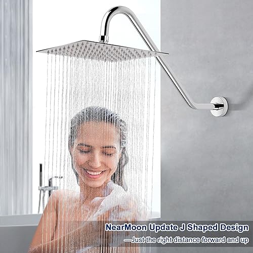 Miniatura 7 de NearMoon Brazo de extensión de cabezal de ducha en forma de J, extensor de altura de cabezal de ducha de acero inoxidable con brida, diseño de tubo