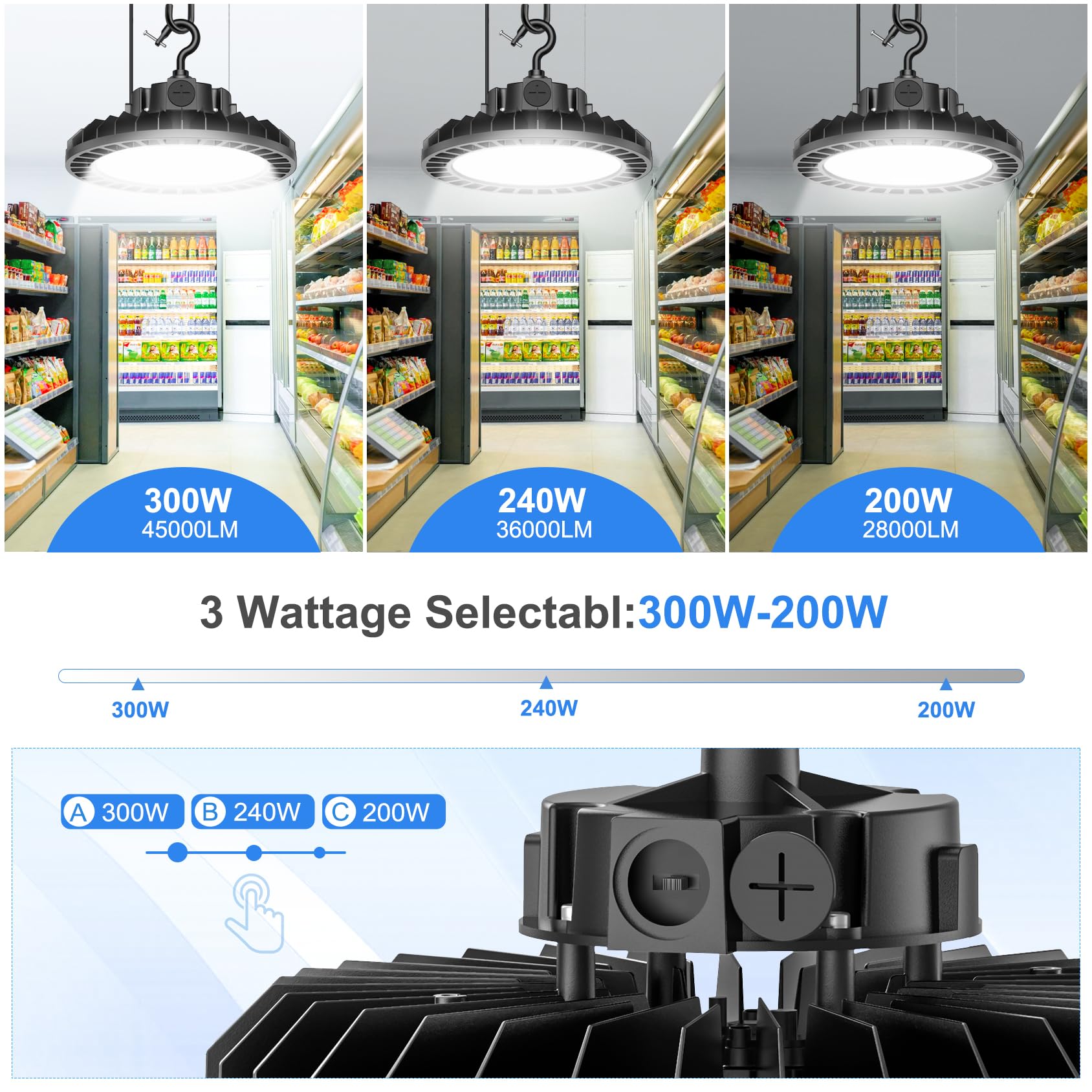 9 Pack 480V UFO LED High Bay Light 300W 240W 180W Adjustable High Bay Lights 150 LM W — view 3