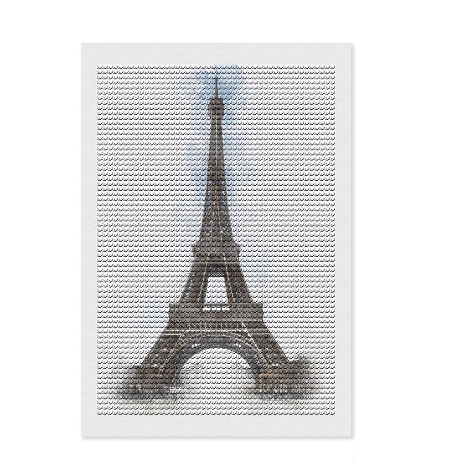 Junmoney Eiffel Tower Diamond Art Kit 8"x12", Stress Relief Craft, Easy to Follow Symbols, Living Room Decor, Birthday Gift