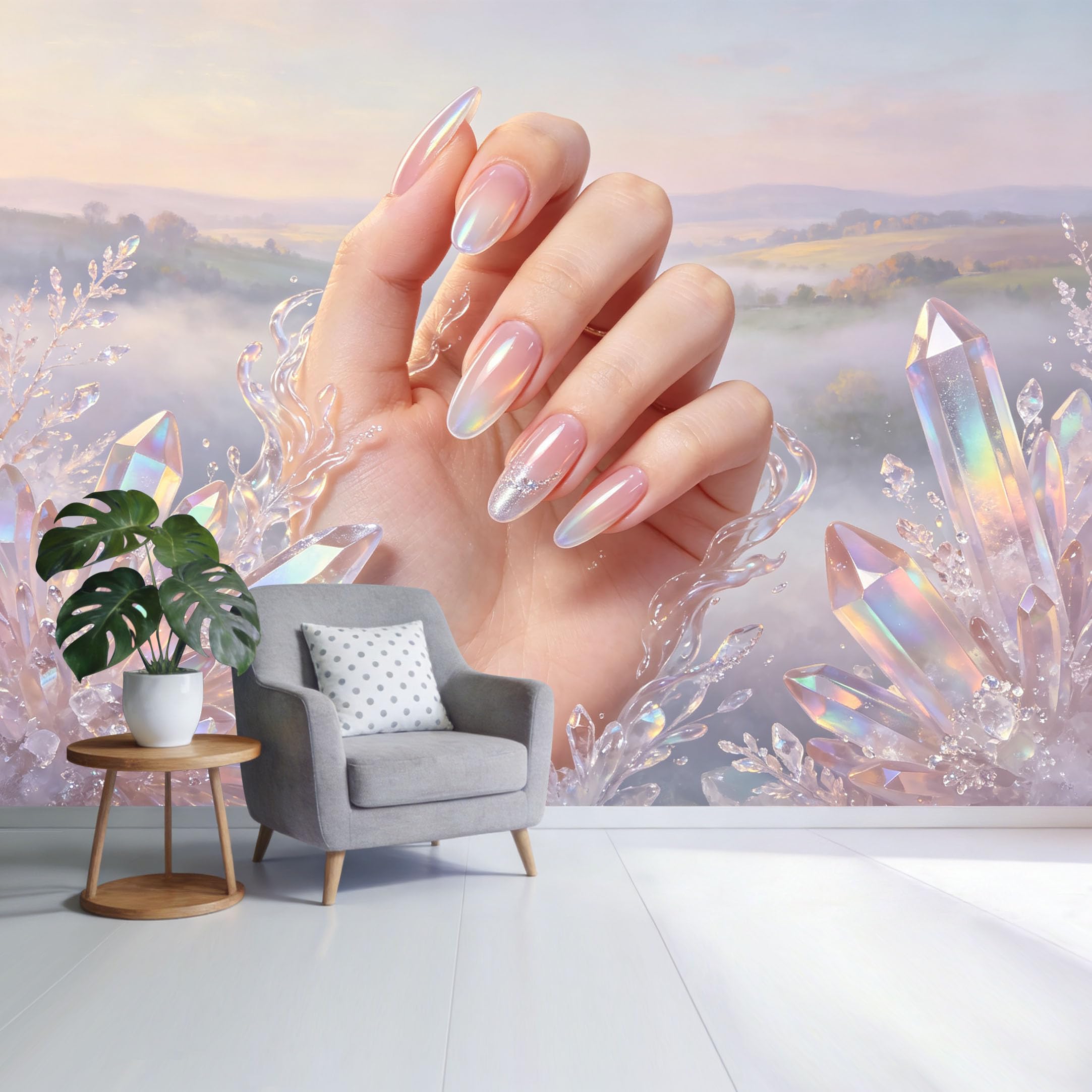 Custom Size Wall Mural Iridescent Crystal Hand Pastel Mist Landscape Watercolor Modern SelfAdhesive Wall Fabric Removable Wallpaper for Home Office Decor