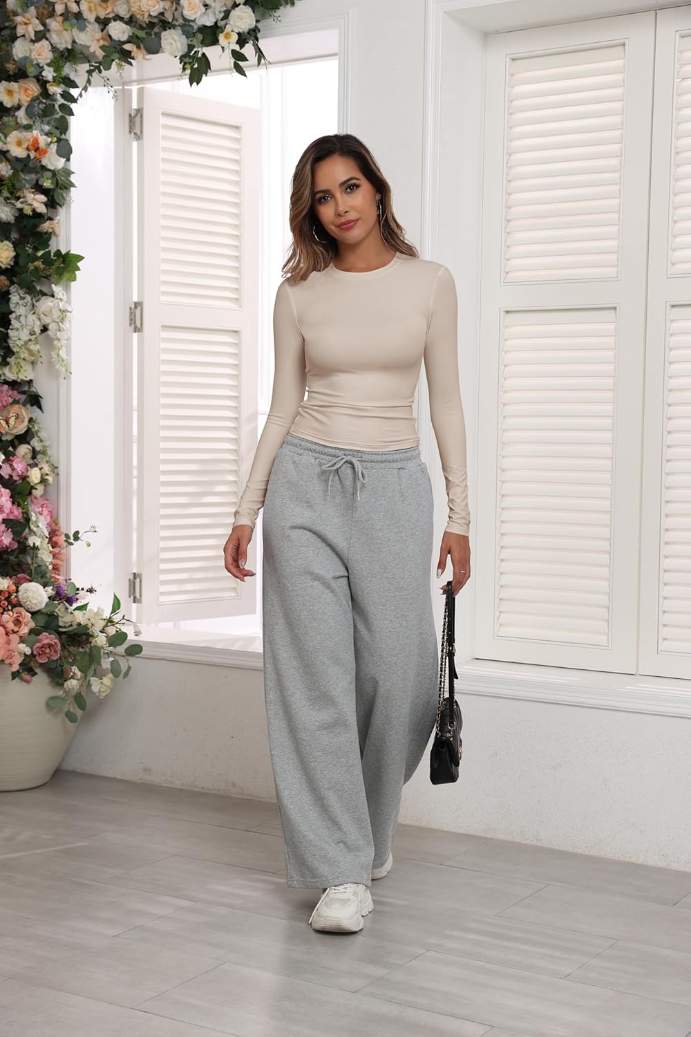 PALINDA Fitted Long Sleeve Shirts for Women Crew Neck Basic Stretchy T-Shirts Casual Layering Tee Shirt Crop Tops - Image 5