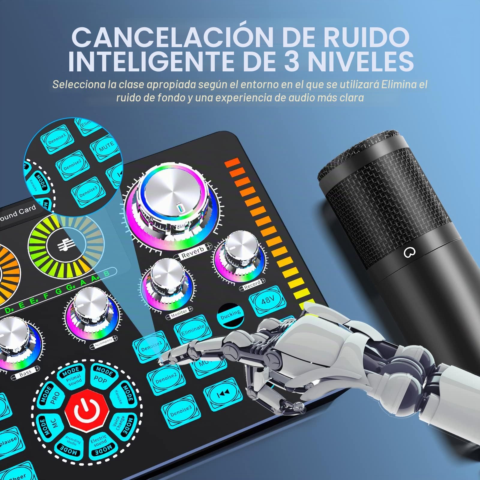 Paquete de equipo de podcast, interfaz de audio y micrófono de condensador XLR, equipo de estudio con alimentación Phantom de 48 V, Bluetooth para podcast, transmisión, voz, PC, smartphone