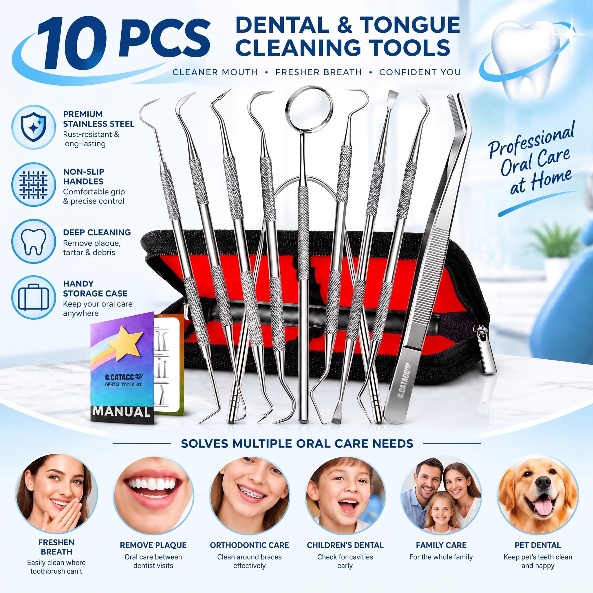G.CATACC Dental Cleaning Kit - 10 Tools -2 G.CATACC Dental Cleaning Kit - 10 Tools -2