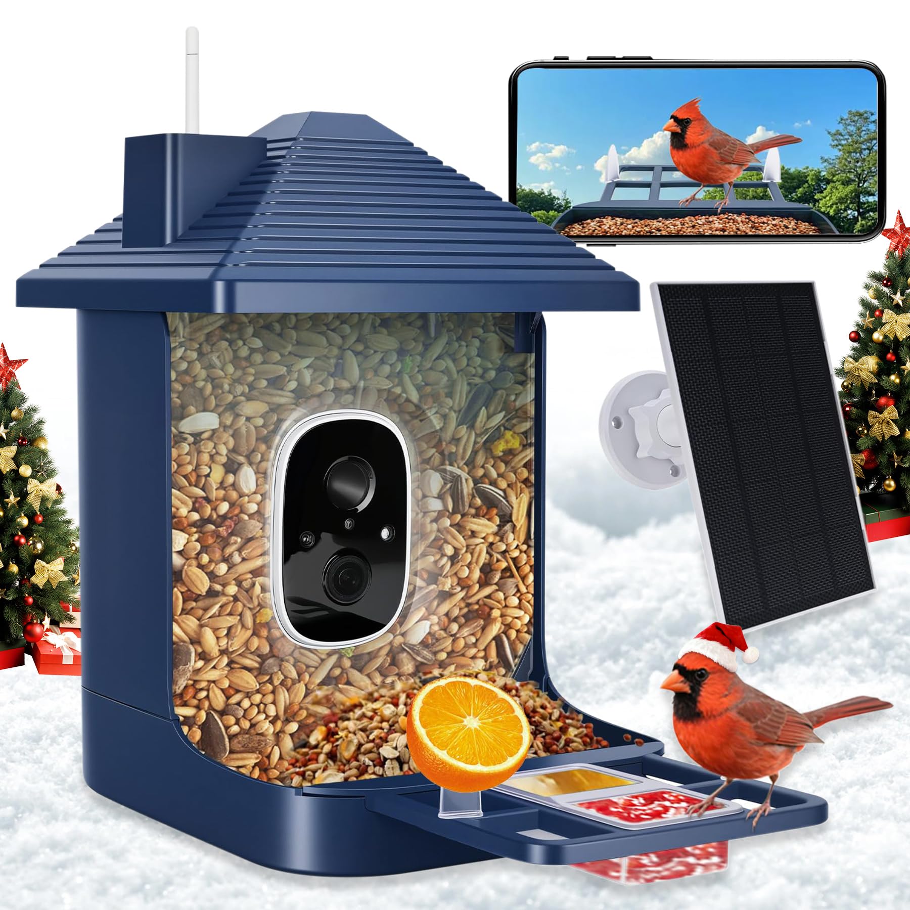 Comedero para pájaros con cámara alimentada por energía solar, identificación de especies con IA, alertas de llegada instantáneas, captura de video HD 2K, vista en vivo, regalo para los amantes de los