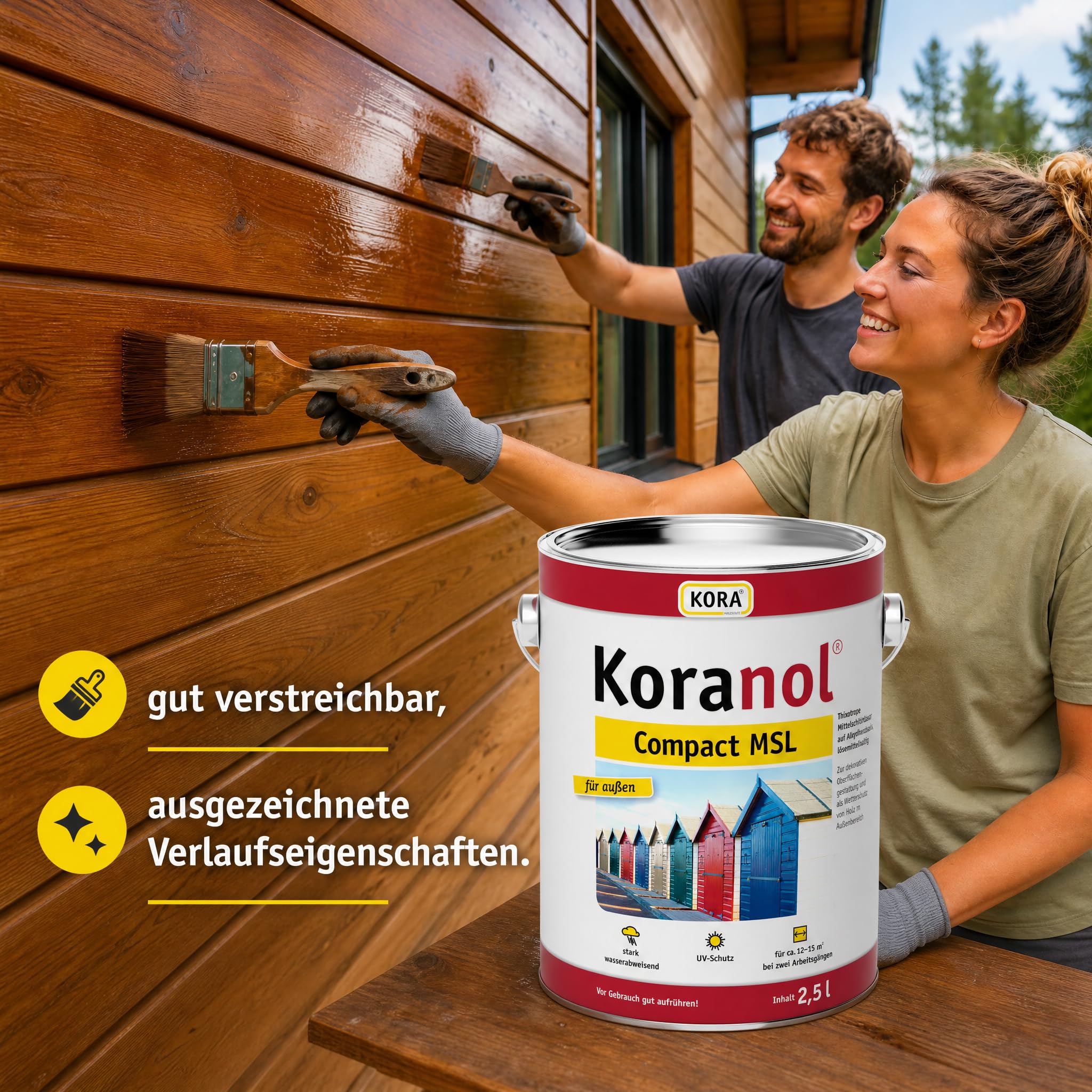 KORA® Koranol® Compact MSL Mittelschichtlasur - Lasur für Holz außen z. B. Fenster, Türen & Holzhäuser - wetterfest, wasserabweisend, seidenglänzend (Eiche hell, 5 Liter)