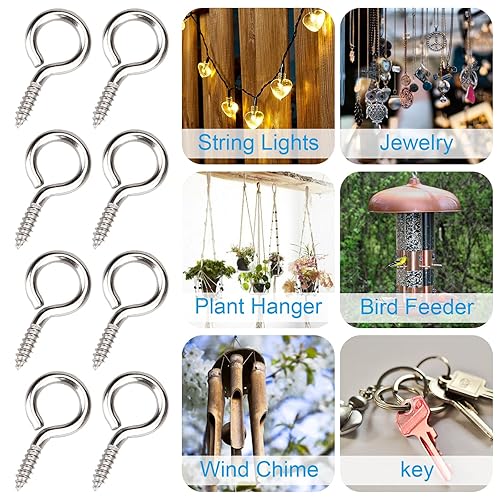 Miniatura 6 de 50 tornillos de ojo de acero inoxidable 304 de 1 pulgada, tornillo resistente, ganchos de ojo, tornillos de ojo, ganchos de ojo, para interiores y