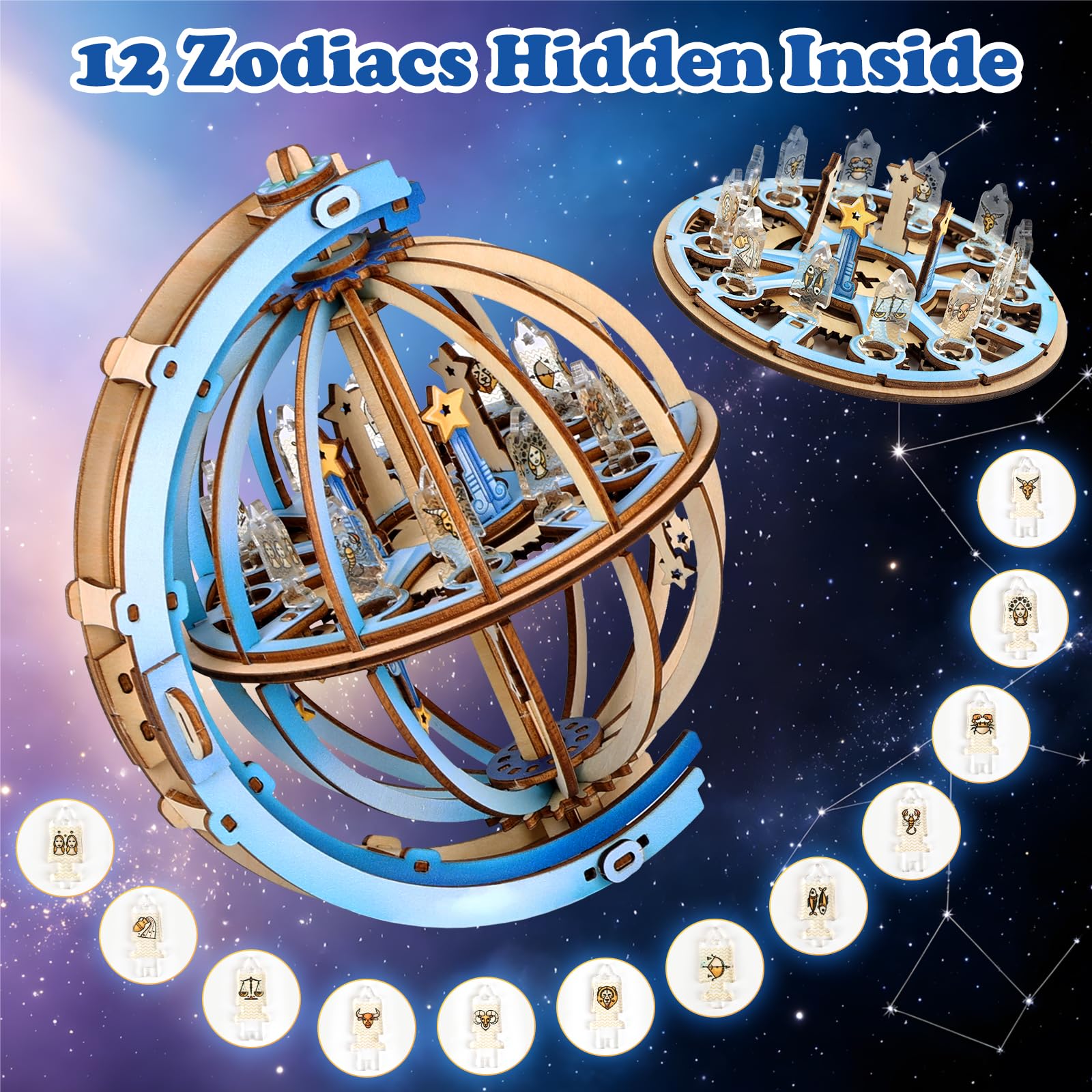 Cuteefun Puzzle 3D Madera Globo Musical Giratorio-Odisea Estelar[415Piezas]