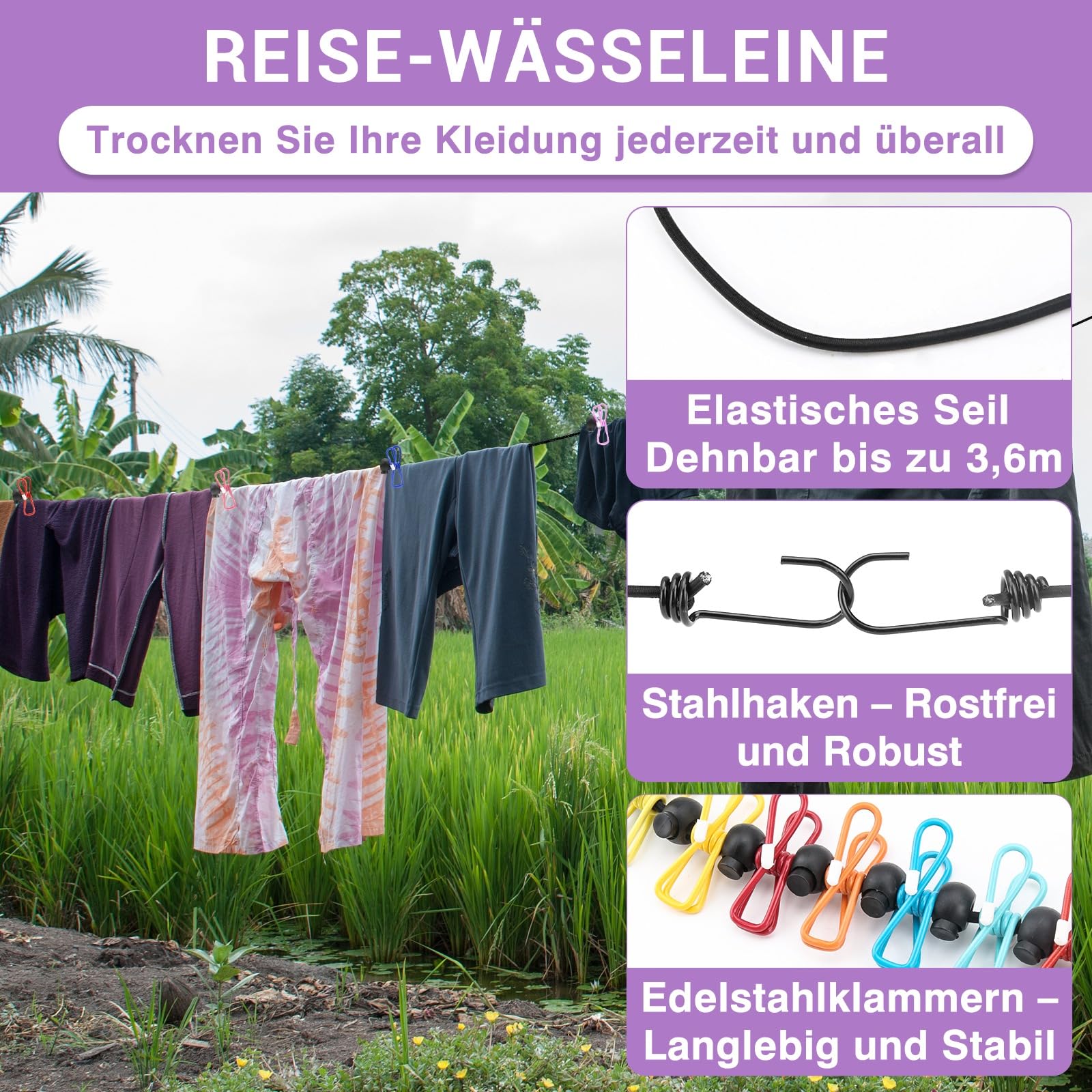 Wash Bag Camping & Einziehbare Wäscheleine - Langlebig Waschsack Camping, Wash Bag Travel, Wäschebeutel Camping - Tragbare Manuelle Waschmaschine