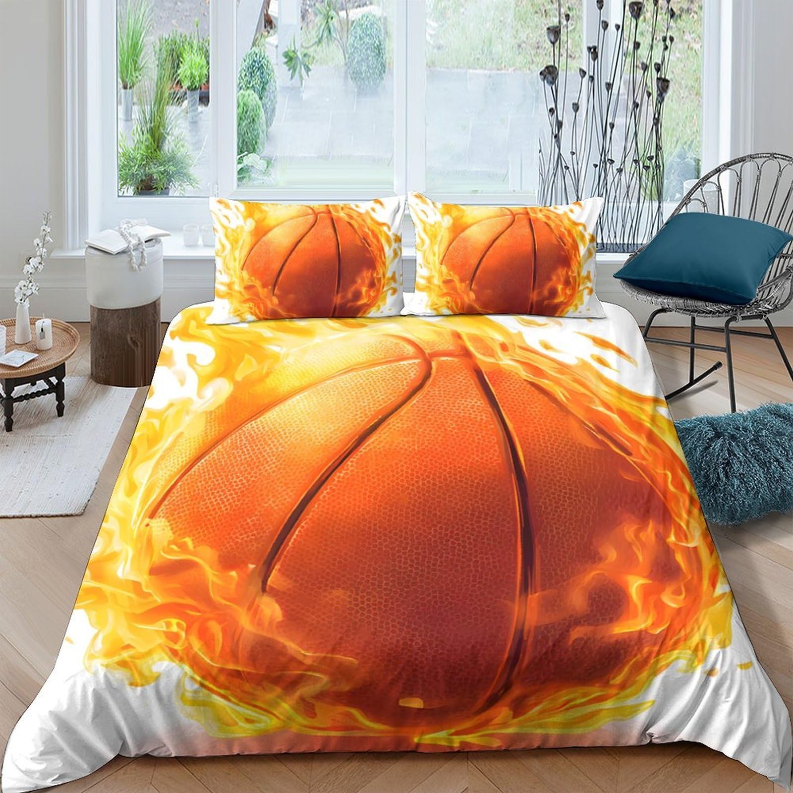 Ctjqhvkz Style-7 3D Printed Flaming Basketball Fitted Sheet Microfiber Soft Breathable Sports Bed Cover For Bedroom Dorm Mattress Protection Decor Single（135X200cm）
