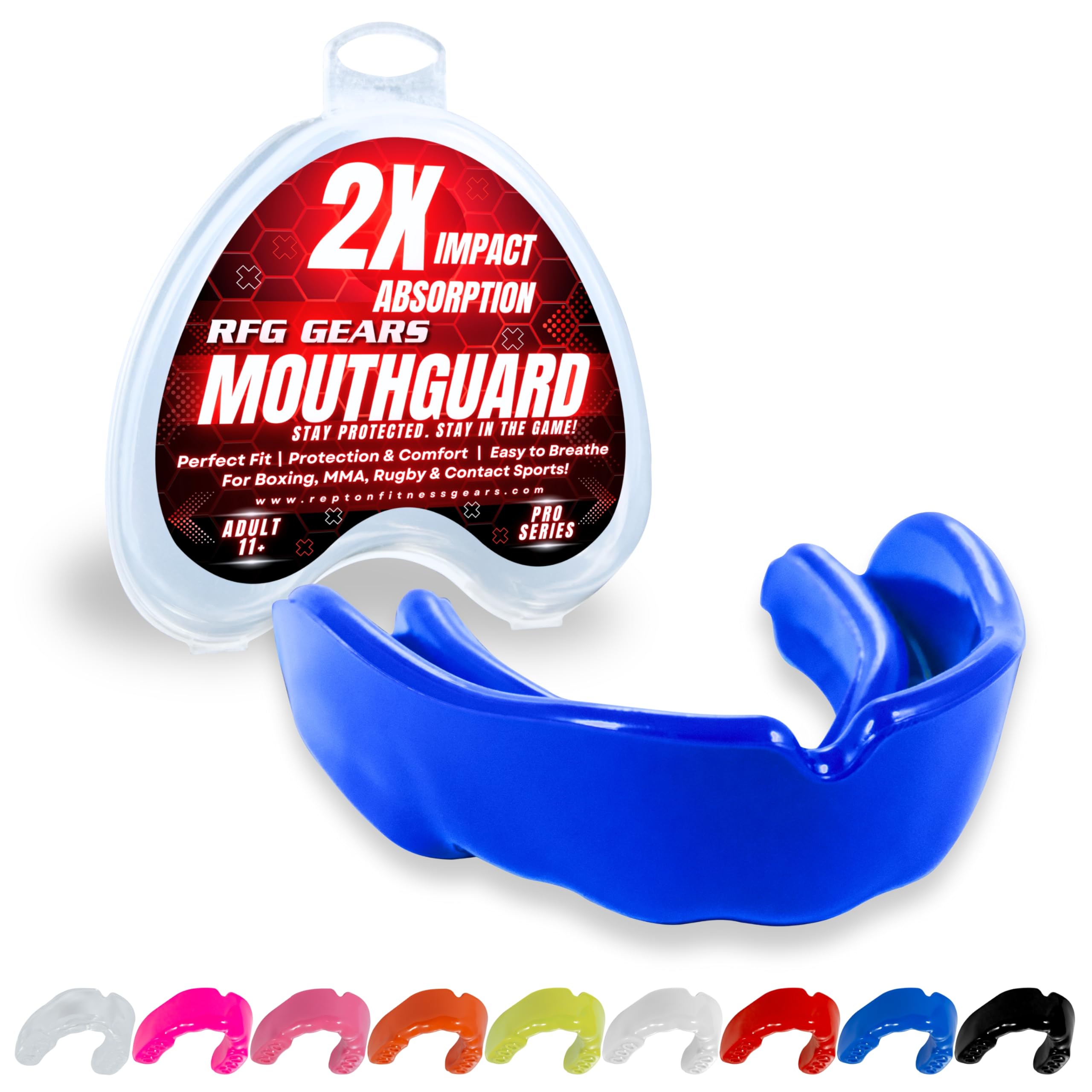Mouthguard, Adult and Junior Gum Shield Slim Fit with Case for Boxing, Martial Arts, Judo, MMA, Rugby, Karate, Hockey and Other Contact Sports (Blue, Adults (11+))