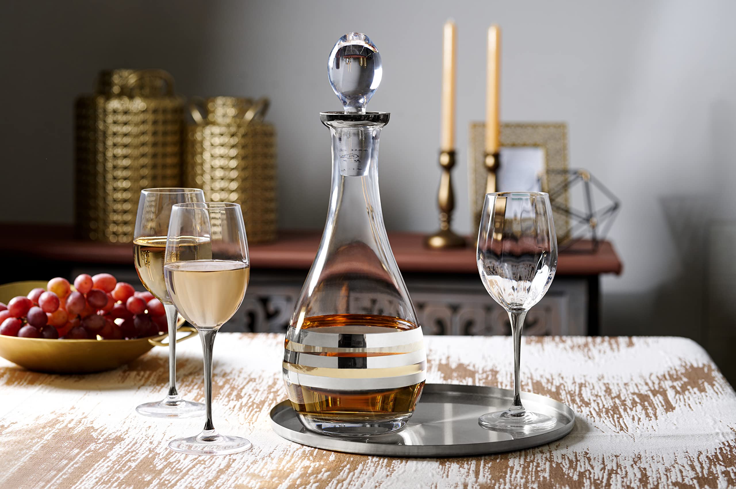 Barski - Decantador de vino de cristal con tapón - jarra - para rojo - blanco - vino - diseño de rayas dorado - cristal de 40 onzas - fabricado en Europa - por Barski